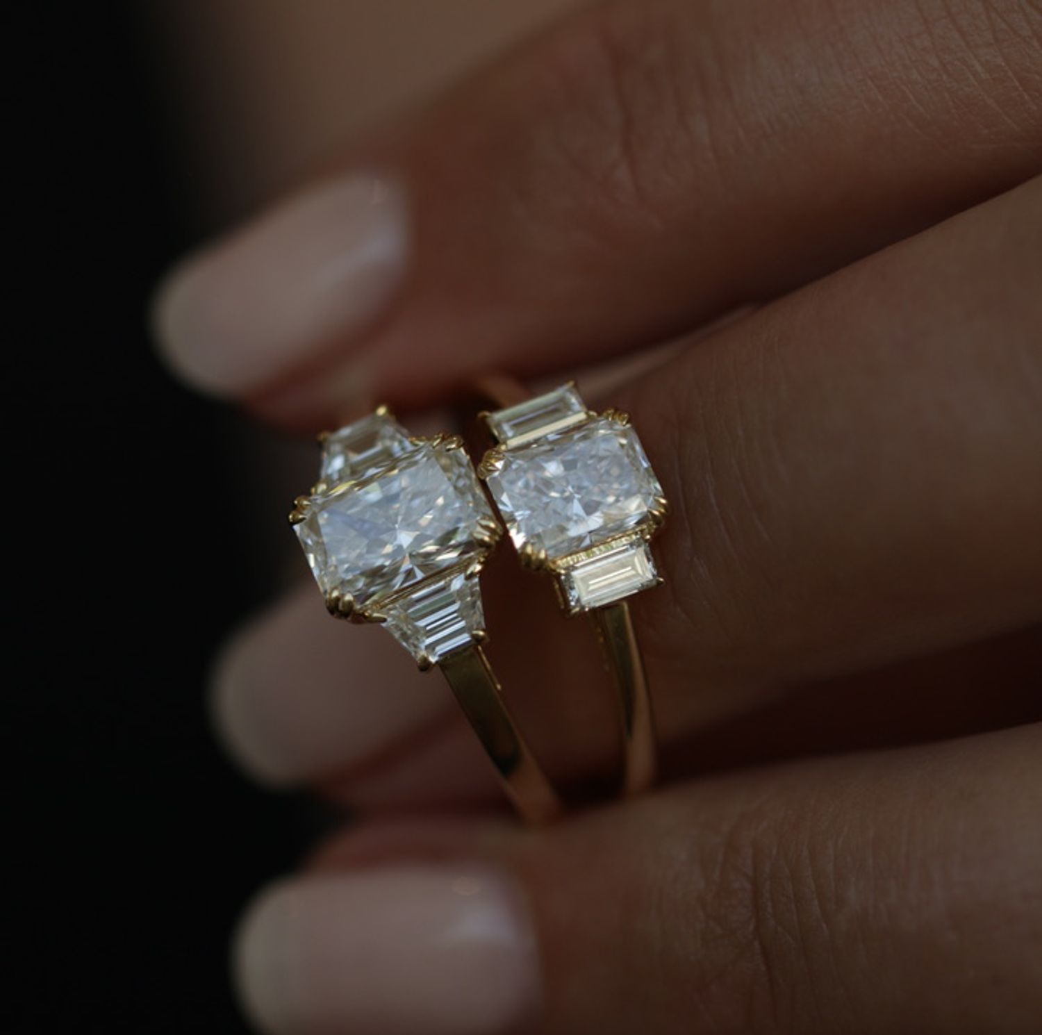 1.18 CT Radiant Three Stones Lab Grown Diamond Engagement Ring