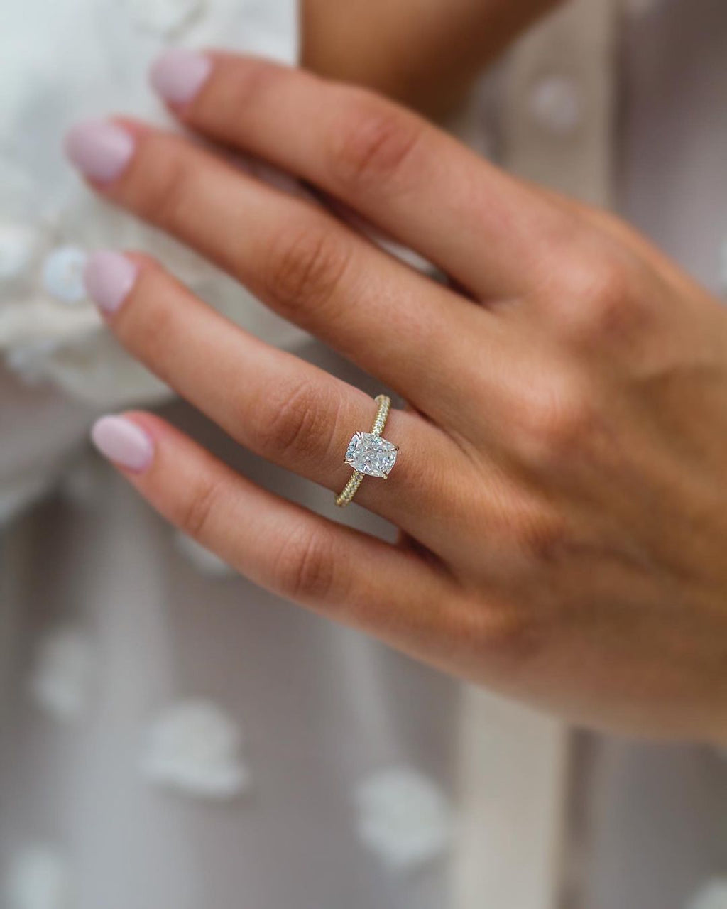 1.50 CT Cushion Moissanite Ring Featuring Hidden Halo & Pave Style 2