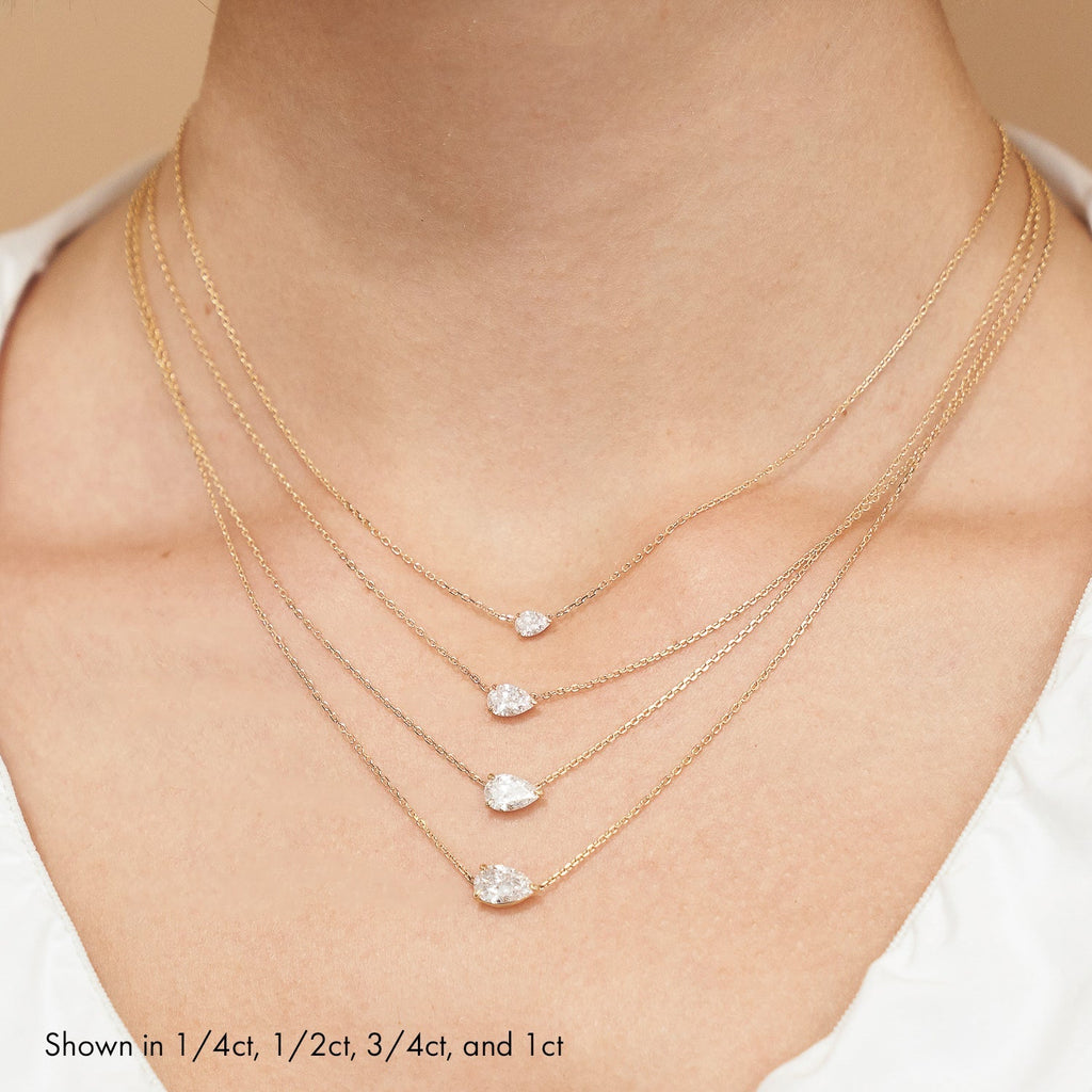 1.0 CT Pear Solitaire  Lab Grown Diamond Necklace