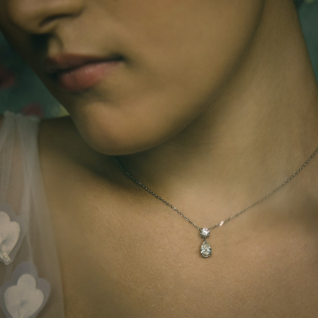1.50 TCW Pear & Round  Lab Grown Diamond Necklace