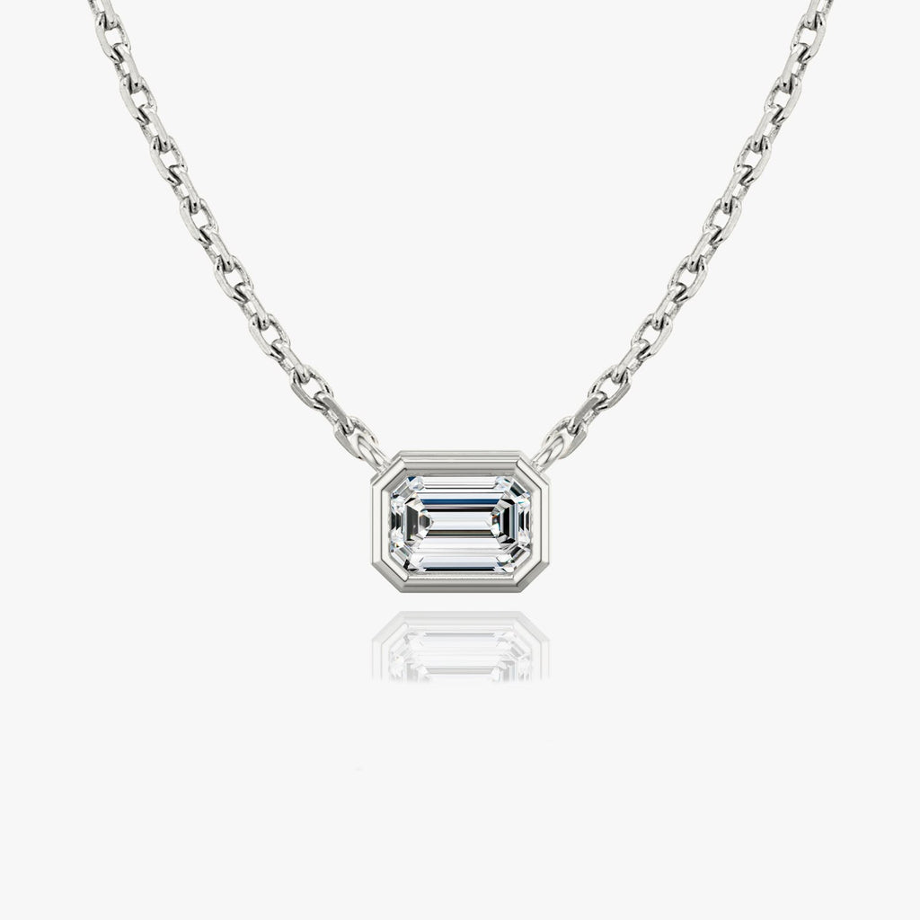 1.0 CT Emerald Bezel Solitaire  Lab Grown Diamond Necklace