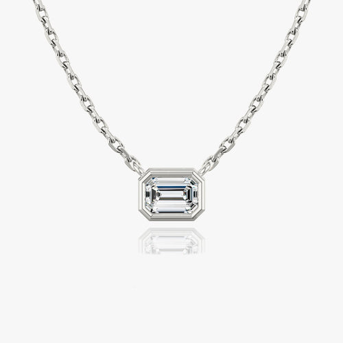 1.0 CT Emerald Bezel Solitaire  Lab Grown Diamond Necklace