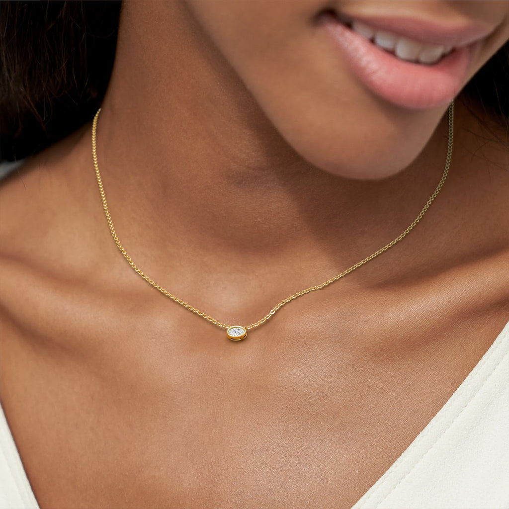 1.0 CT Oval Bezel  Lab Grown Diamond Necklace