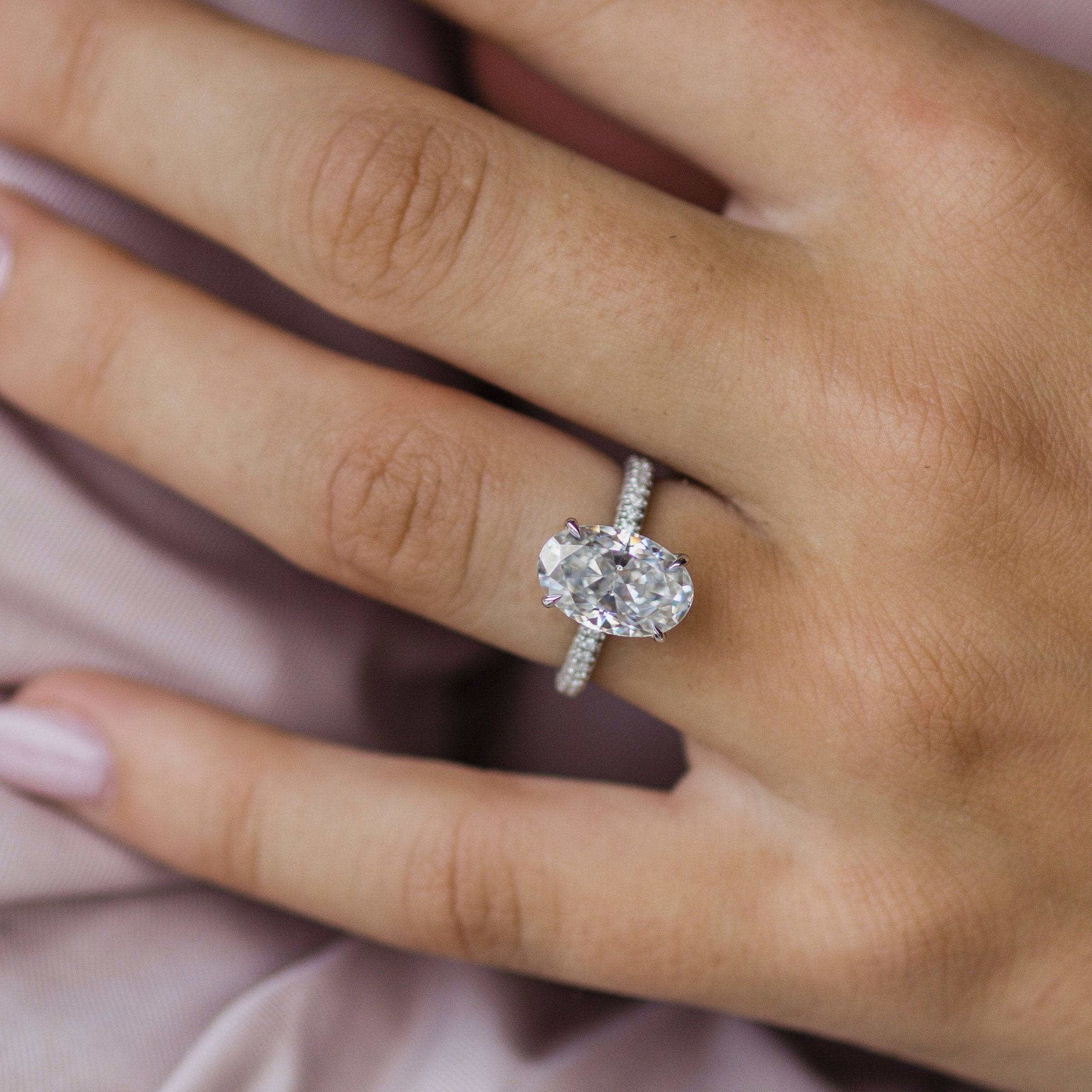 3.40 CT Oval Cut Hidden Halo & Pave Engagement Ring 4