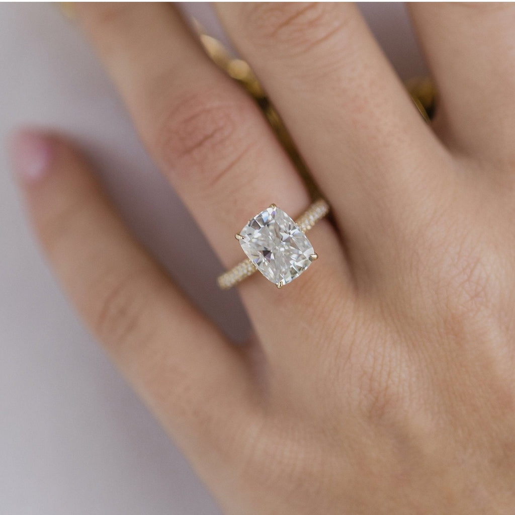 3.20 CT Elongated Cushion Hidden Halo Moissanite Engagement Ring 1