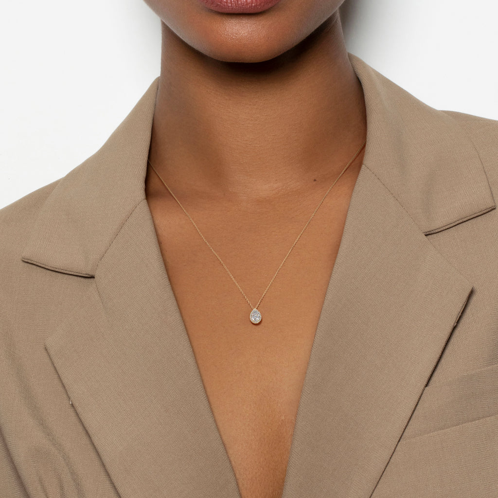 1.50 CT Pear Halo  Lab Grown Diamond Necklace