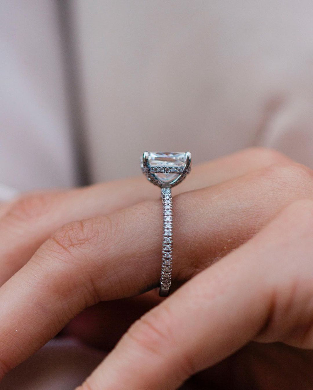 3.15 CT  Elongated Cushion Moissanite Ring Featuring Hidden Halo & Pave Style 3