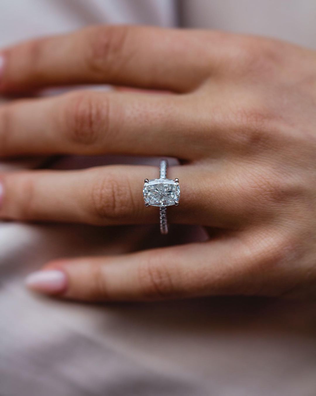 3.15 CT  Elongated Cushion Moissanite Ring Featuring Hidden Halo & Pave Style 1