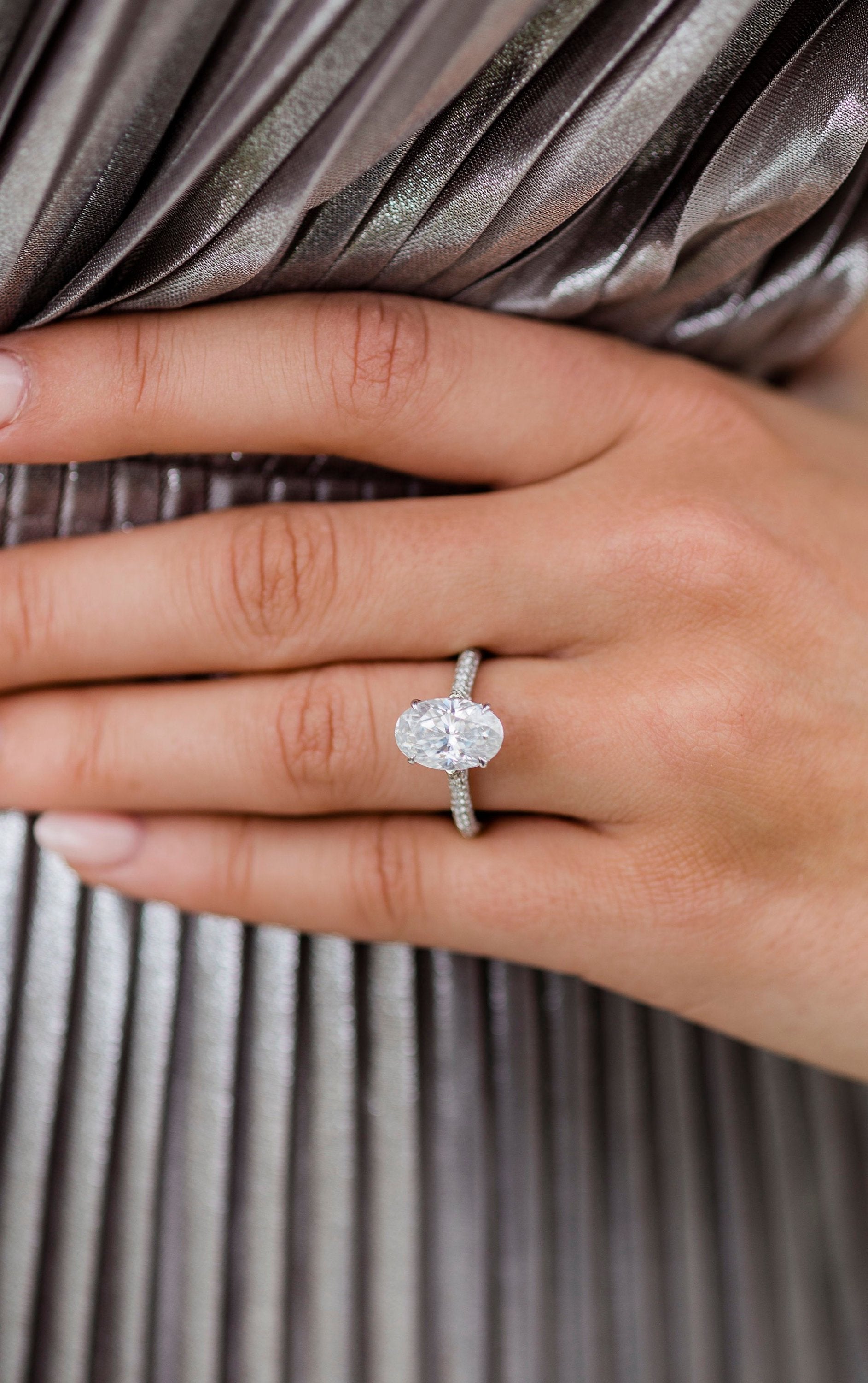 3.40 CT Oval Moissanite Ring Featuring Hidden Halo Style 2
