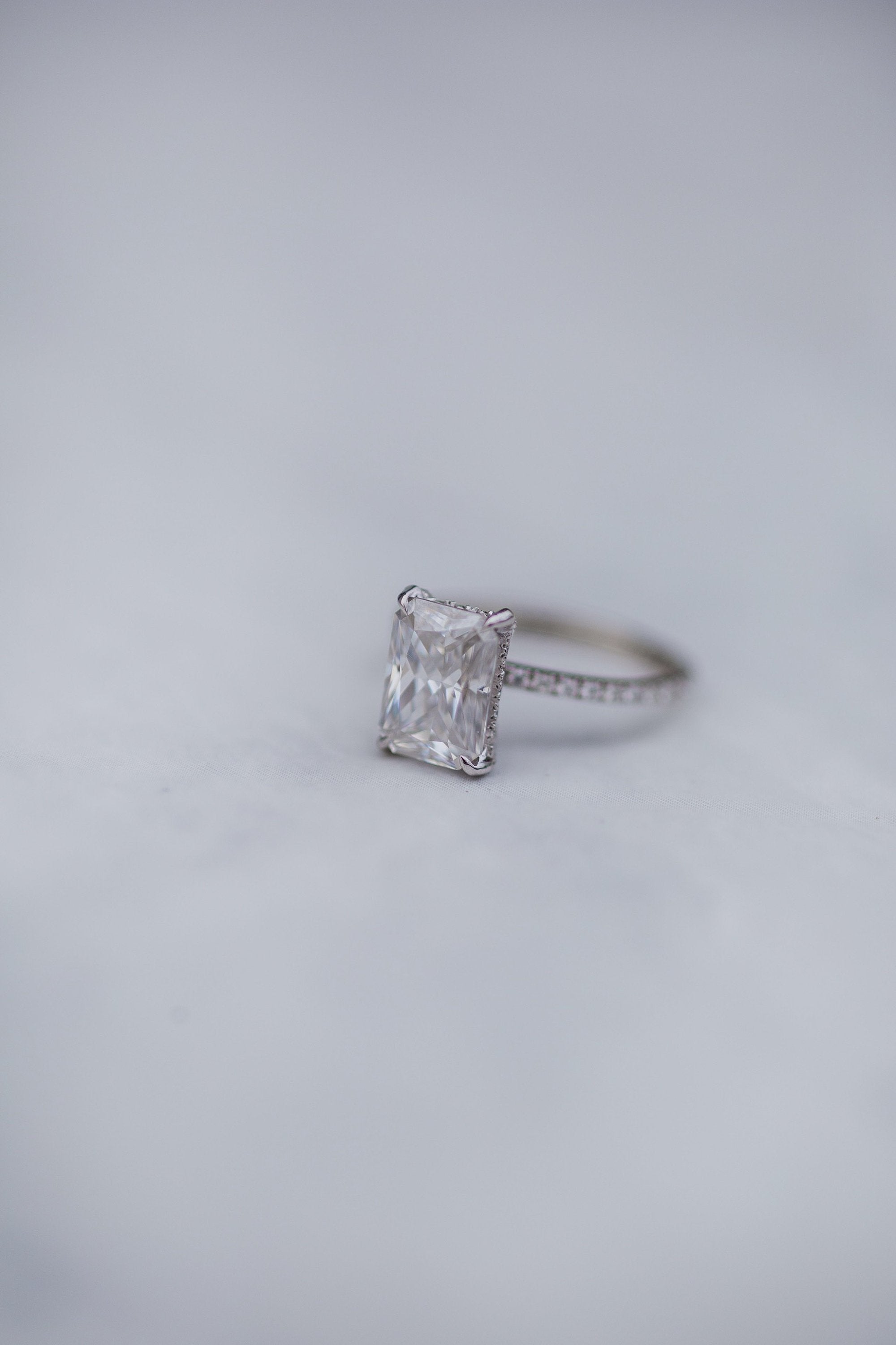 2.70 CT Radiant Solitaire Hidden Halo Pave Moissanite Engagement Ring 7