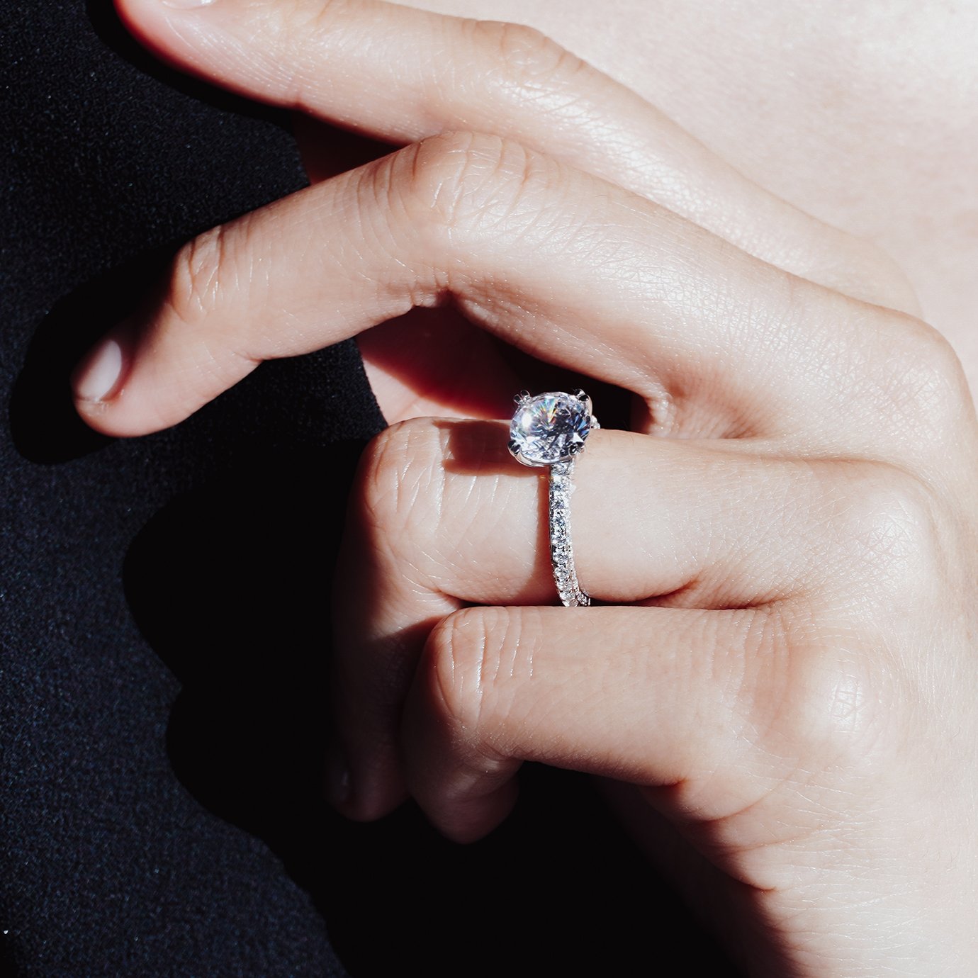 Round Triple Pave Lab Grown Diamond Engagement Ring