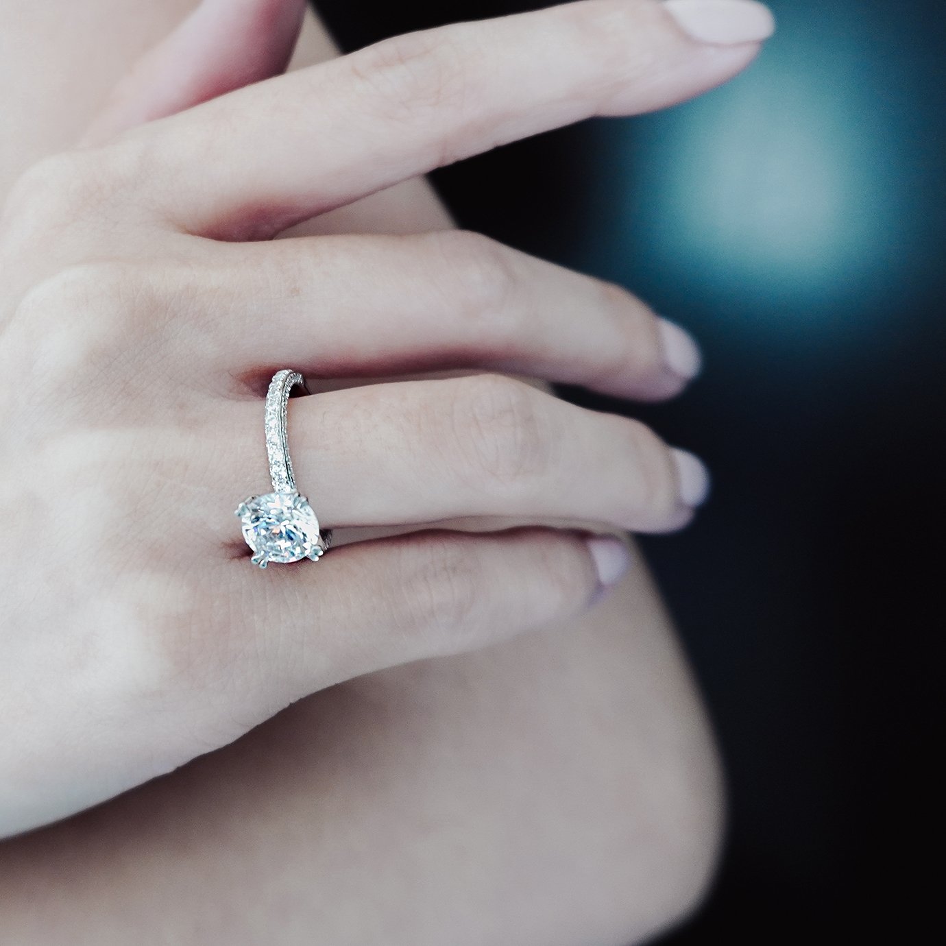 Round Triple Pave Lab Grown Diamond Engagement Ring