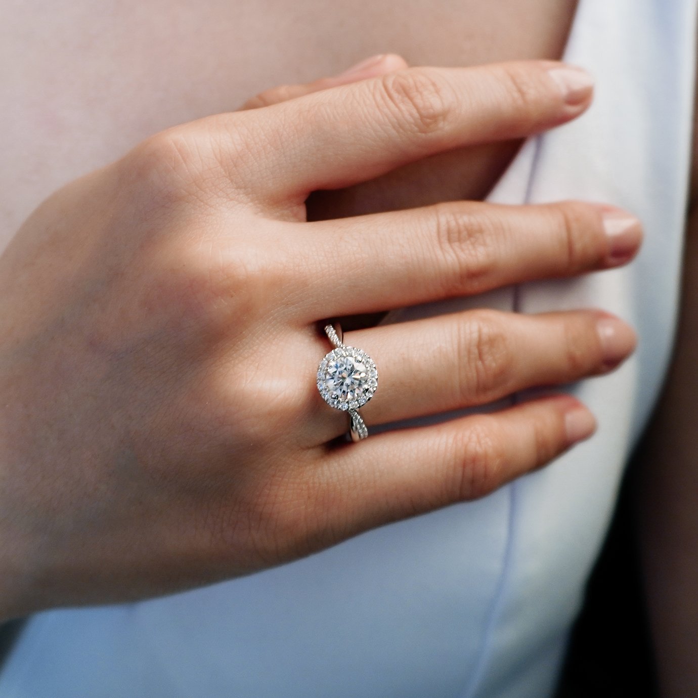 Round Halo & Twisted Pave Lab Grown Diamond Engagement Ring