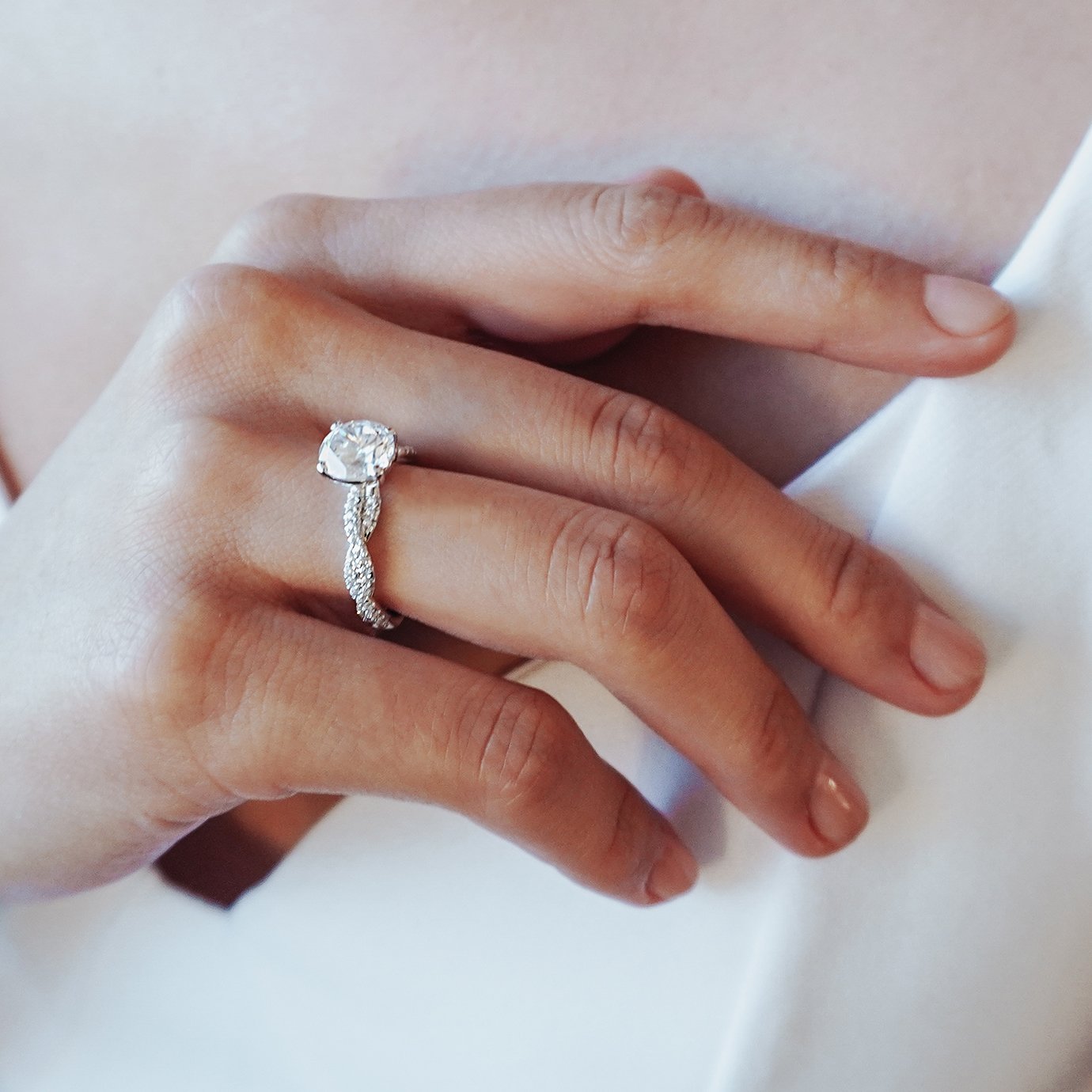 Round Twisted Pave Lab Grown Diamond Engagement Ring