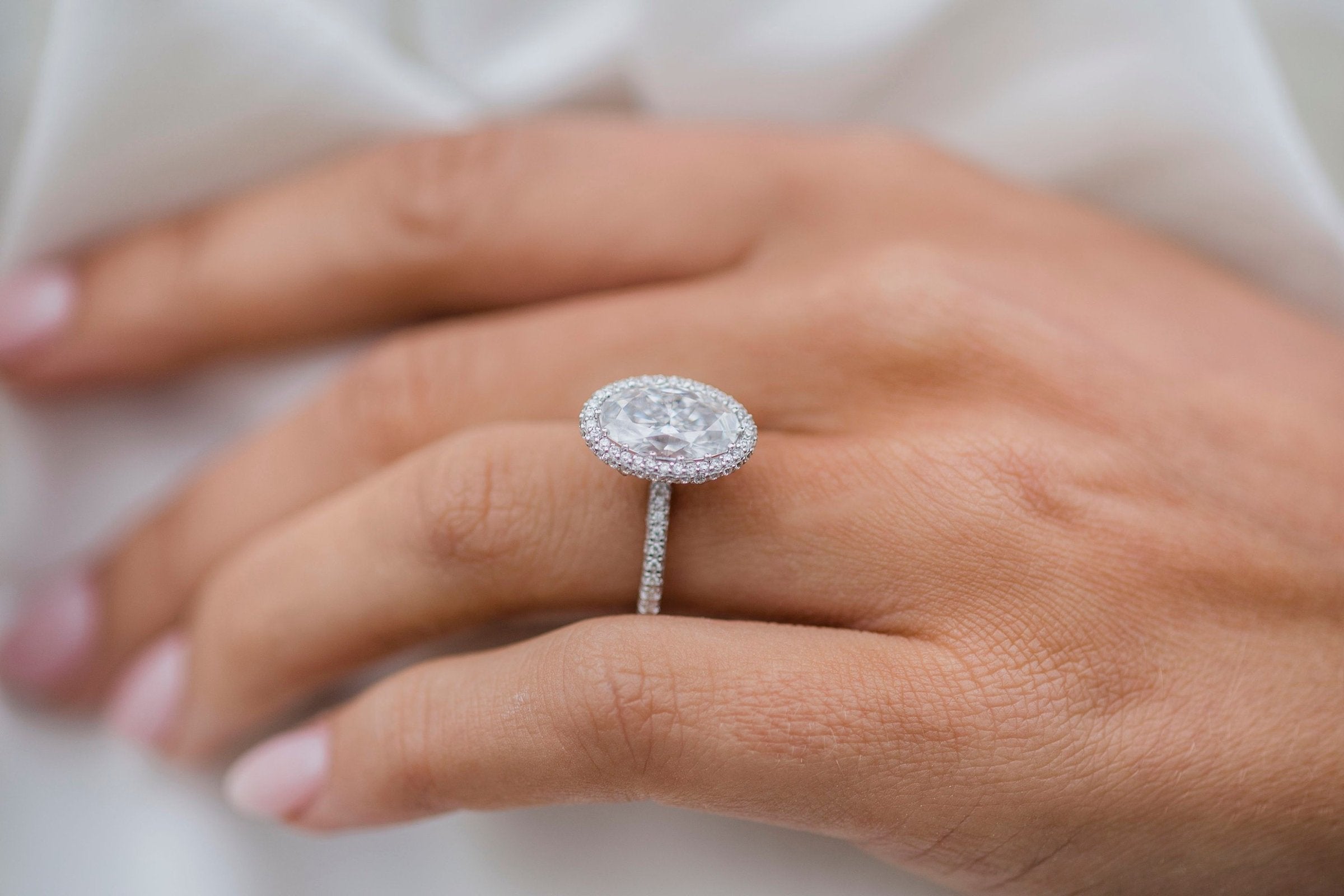 3.85 CT Oval Halo & Pave Moissanite Engagement Ring 10