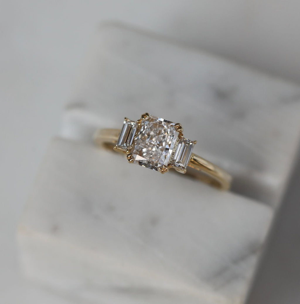 1.18 CT Radiant Three Stones Lab Grown Diamond Engagement Ring