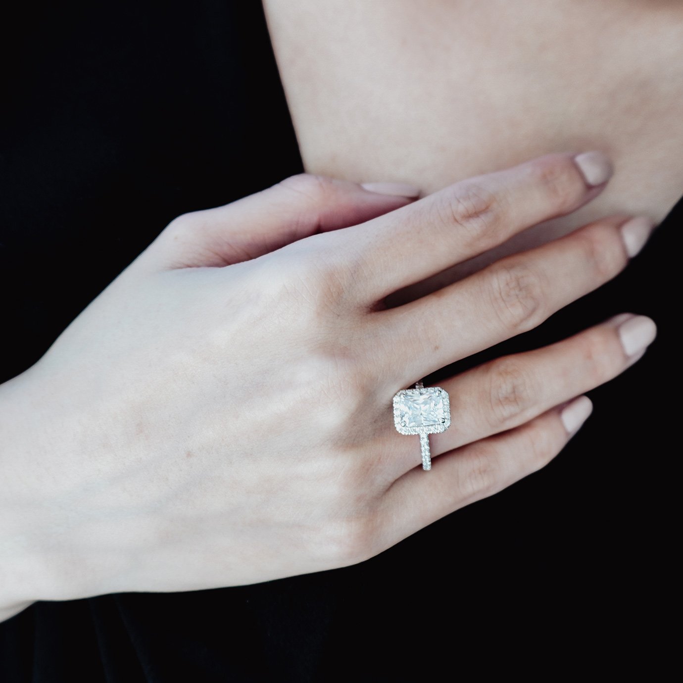 Radiant Halo & Pave Lab Grown Diamond Engagement Ring