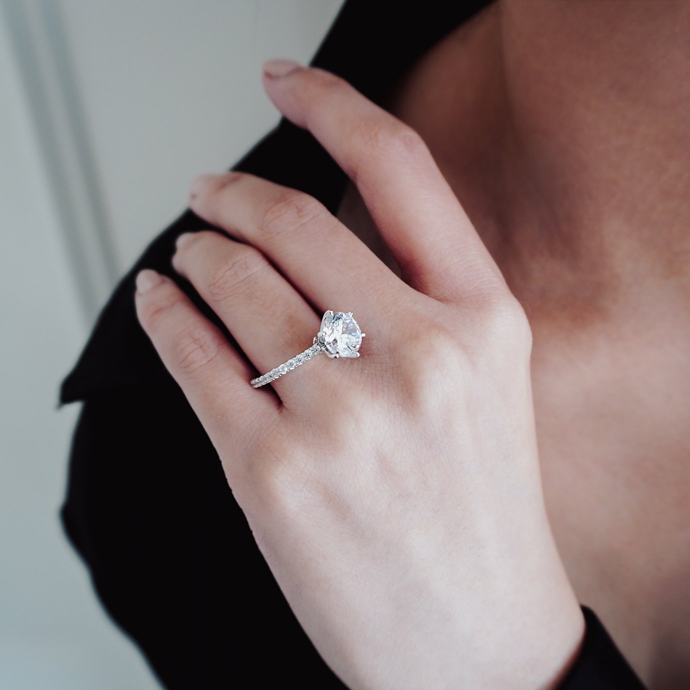Round Pave Setting Lab Grown Diamond Engagement Ring