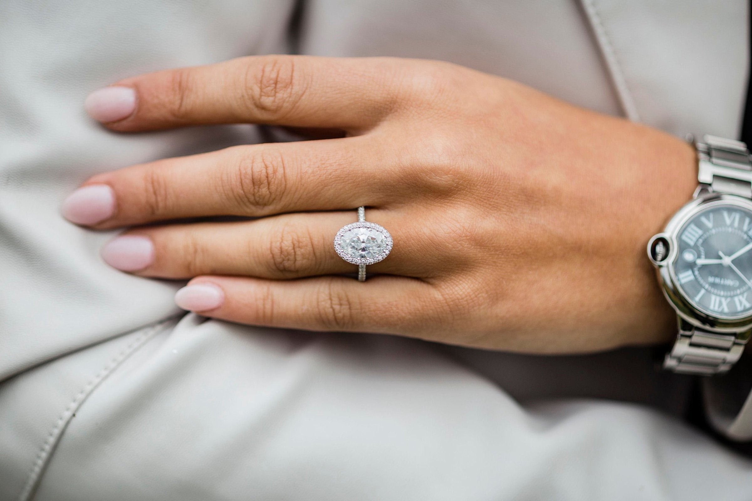 3.85 CT Oval Halo & Pave Moissanite Engagement Ring 5
