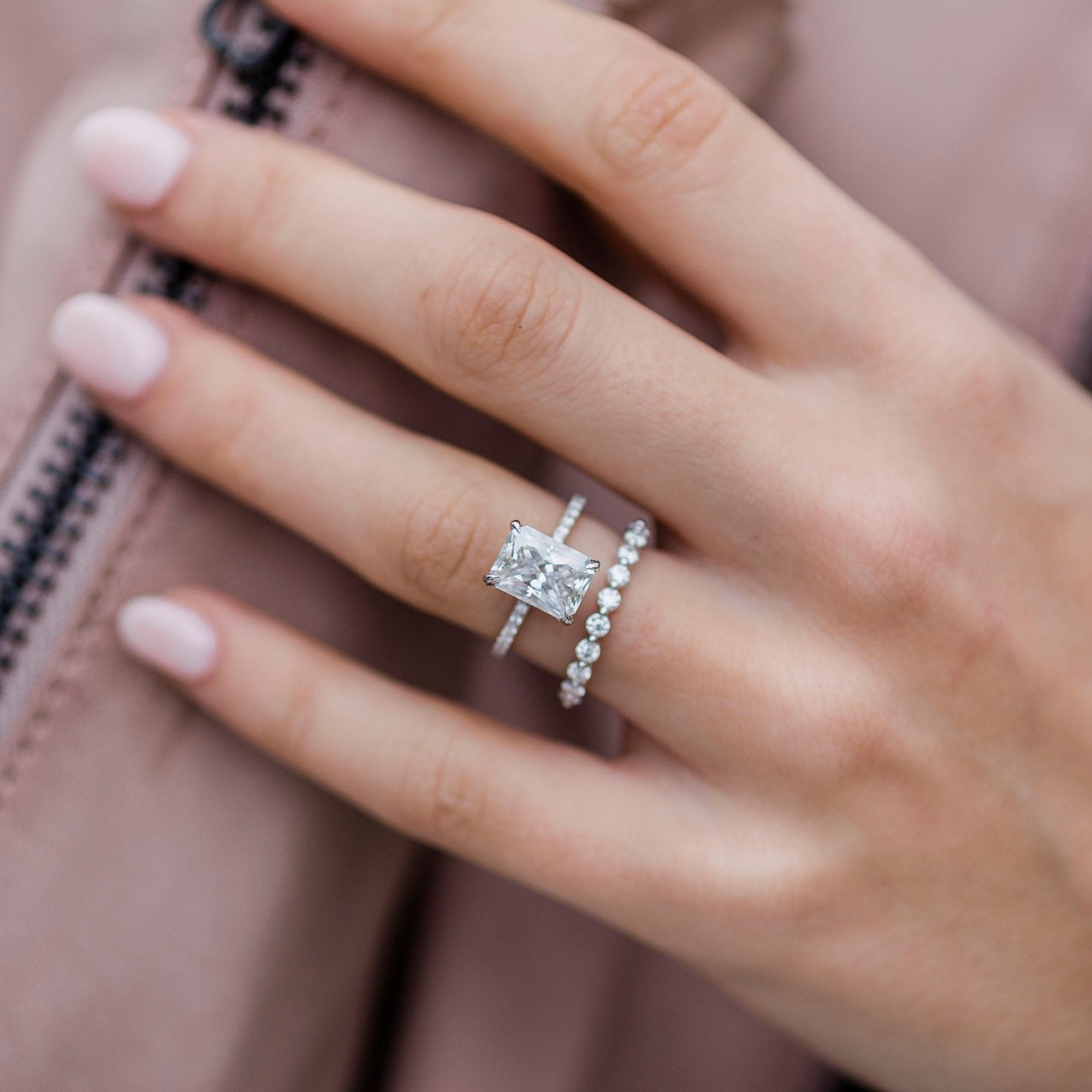 2.70 CT Radiant Solitaire Hidden Halo Pave Moissanite Engagement Ring 3