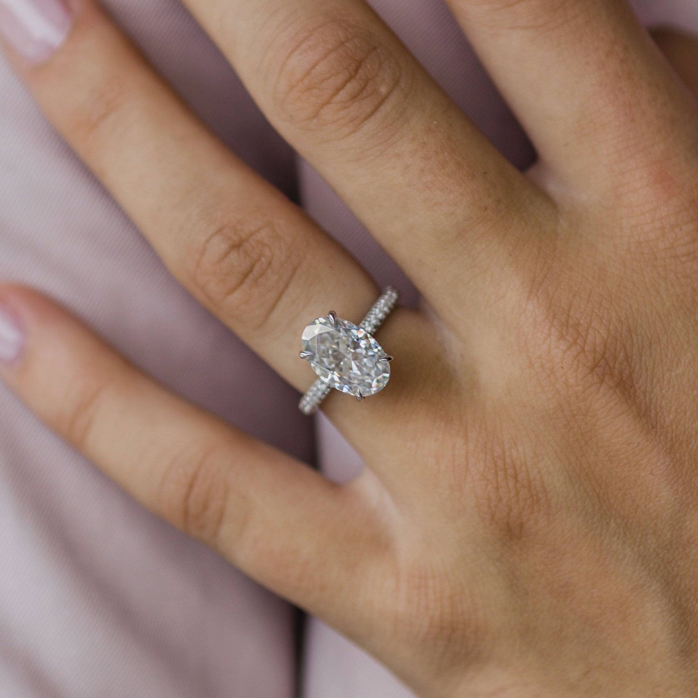 3.40 CT Oval Cut Hidden Halo & Pave Engagement Ring 1