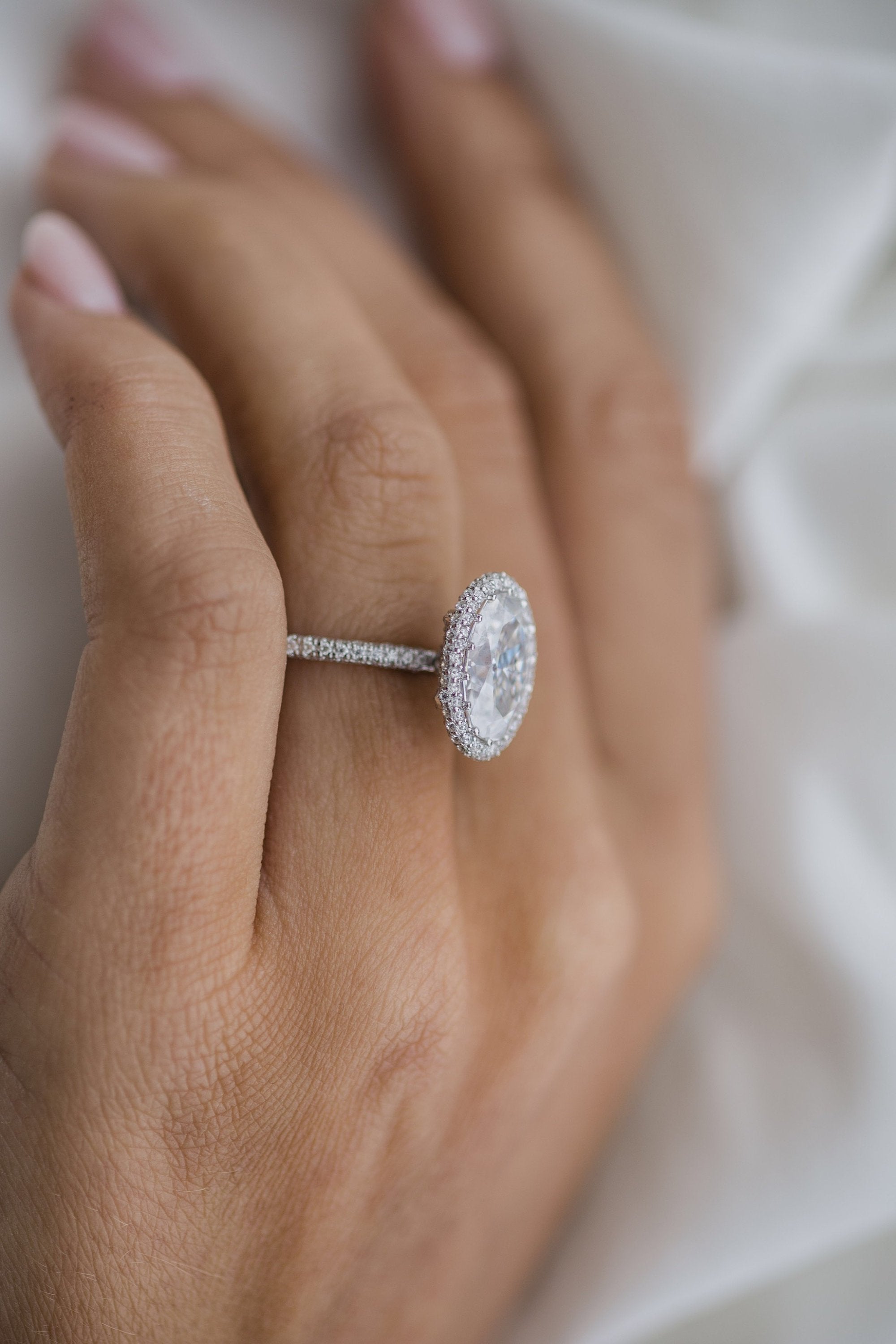 3.85 CT Oval Halo & Pave Moissanite Engagement Ring 6