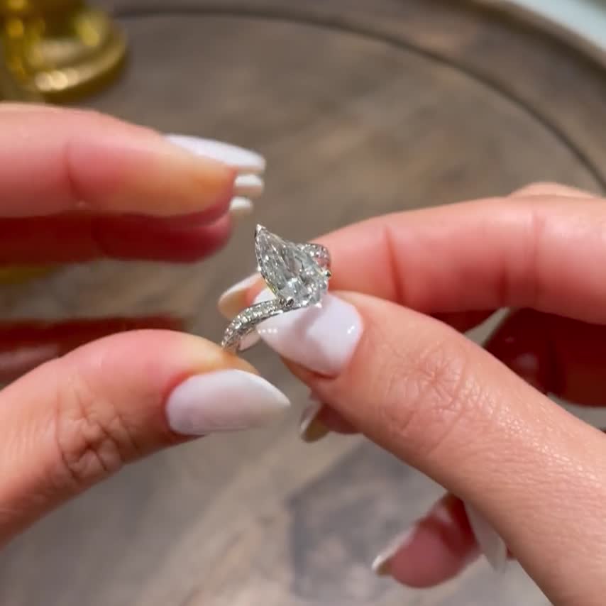 Pear Swirl Pave Lab Grown Diamond Engagement Ring
