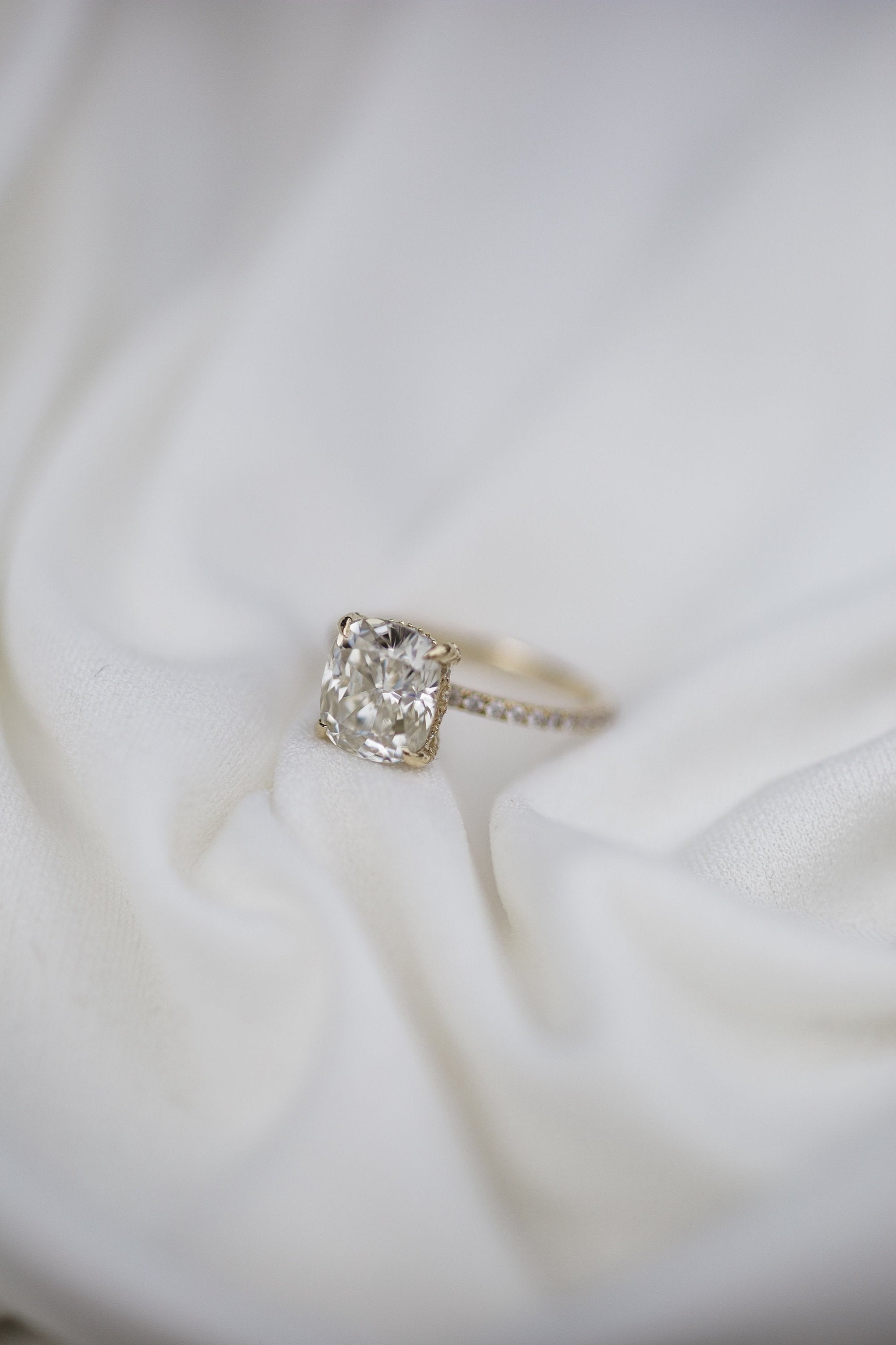 2.77 CT Cushion Cut Hidden Halo Pave Moissanite Engagement Ring 8