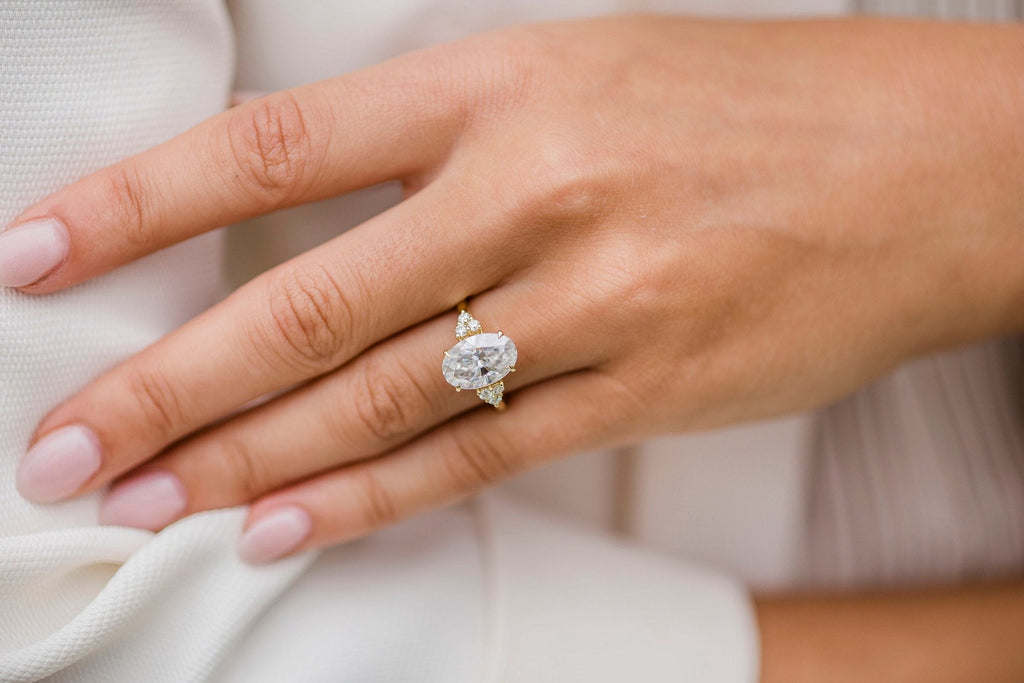 4.0 CT Oval Moissanite Ring Featuring Cluster Style 7