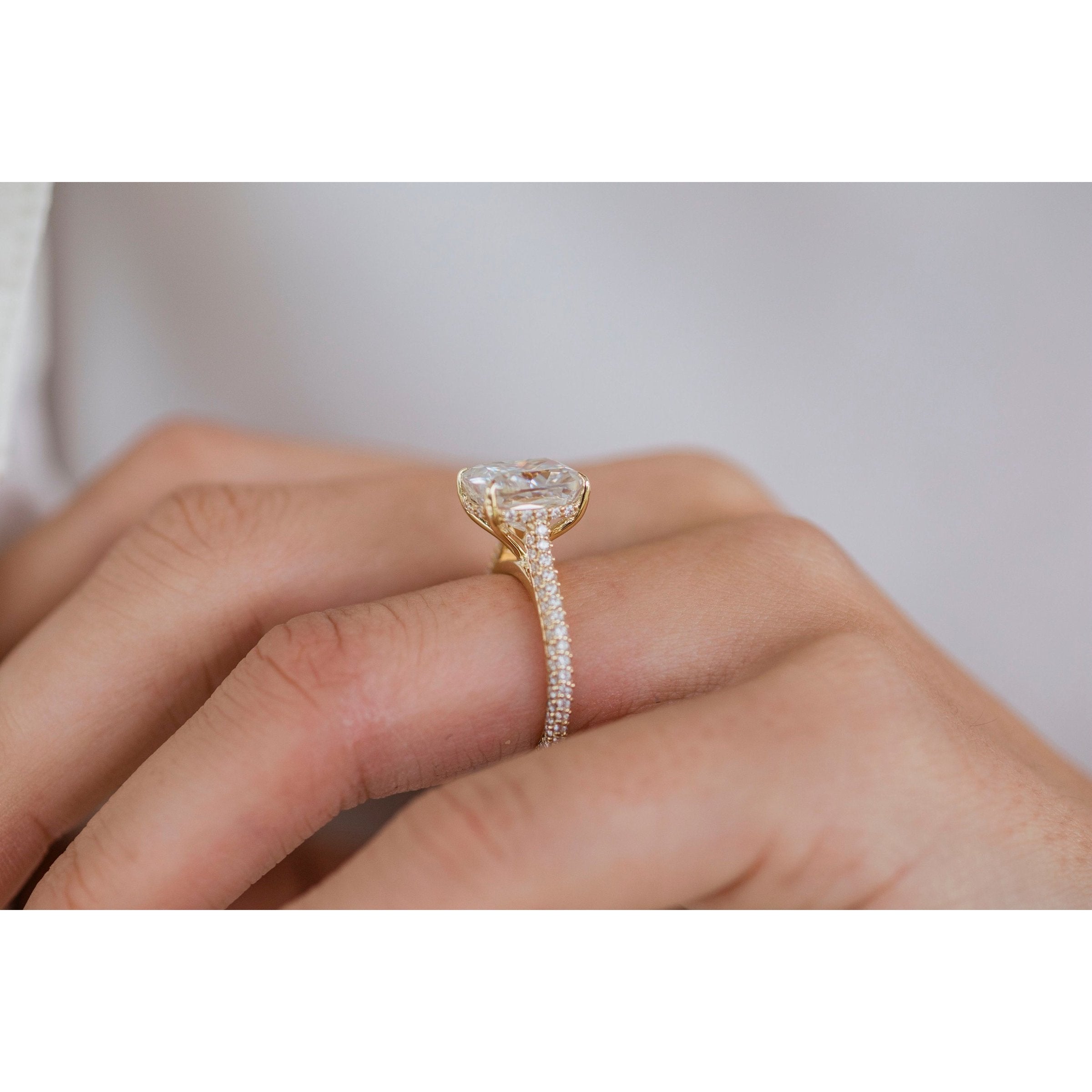 3.20 CT Elongated Cushion Hidden Halo Moissanite Engagement Ring 6