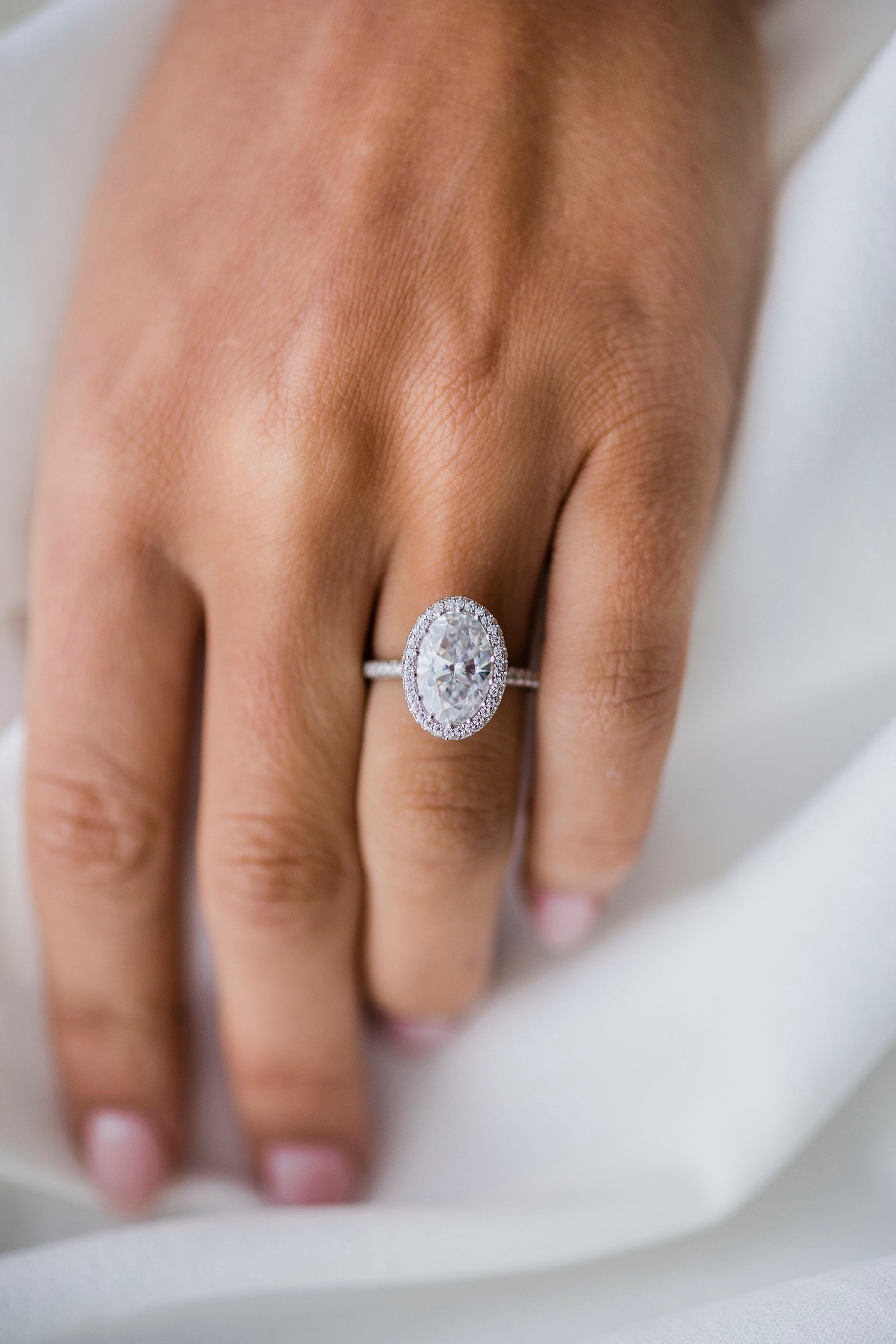 3.85 CT Oval Halo & Pave Moissanite Engagement Ring 8