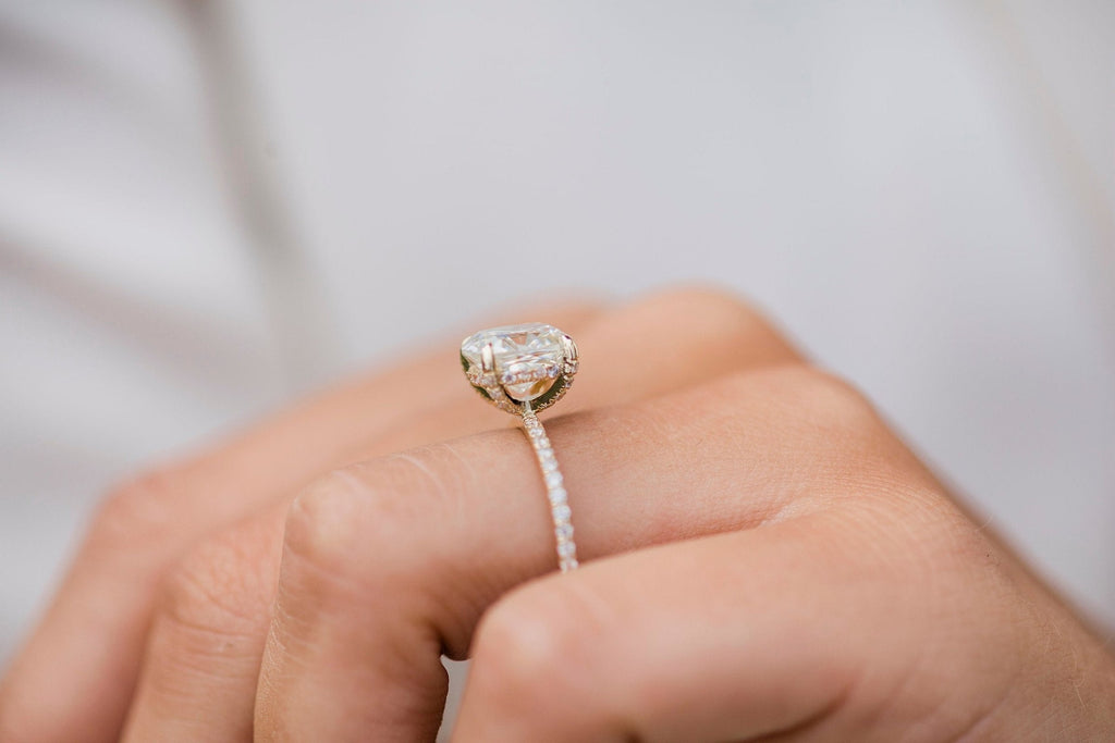 2.77 CT Cushion Cut Hidden Halo Pave Moissanite Engagement Ring 7
