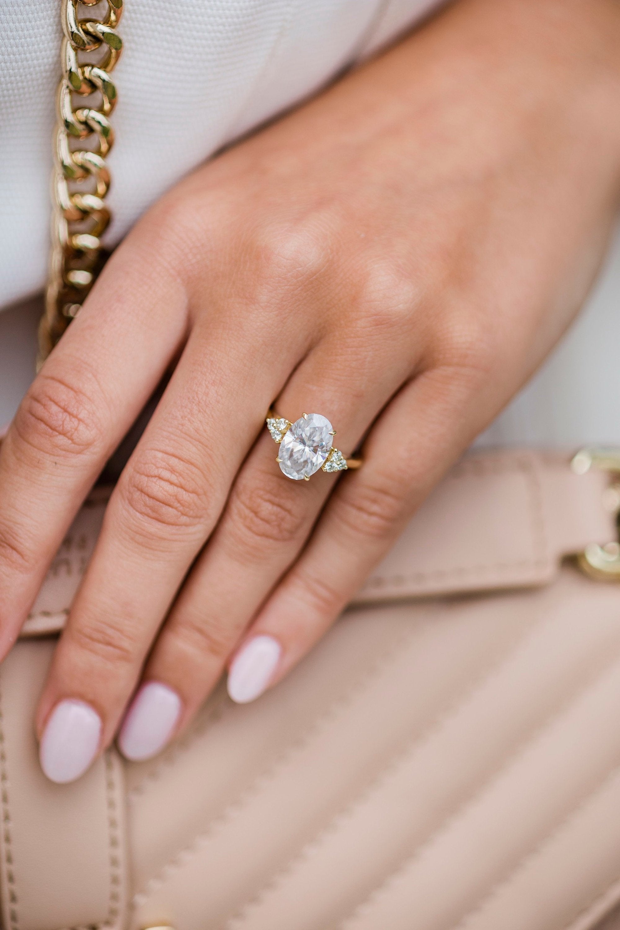4.0 CT Oval Moissanite Ring Featuring Cluster Style 1