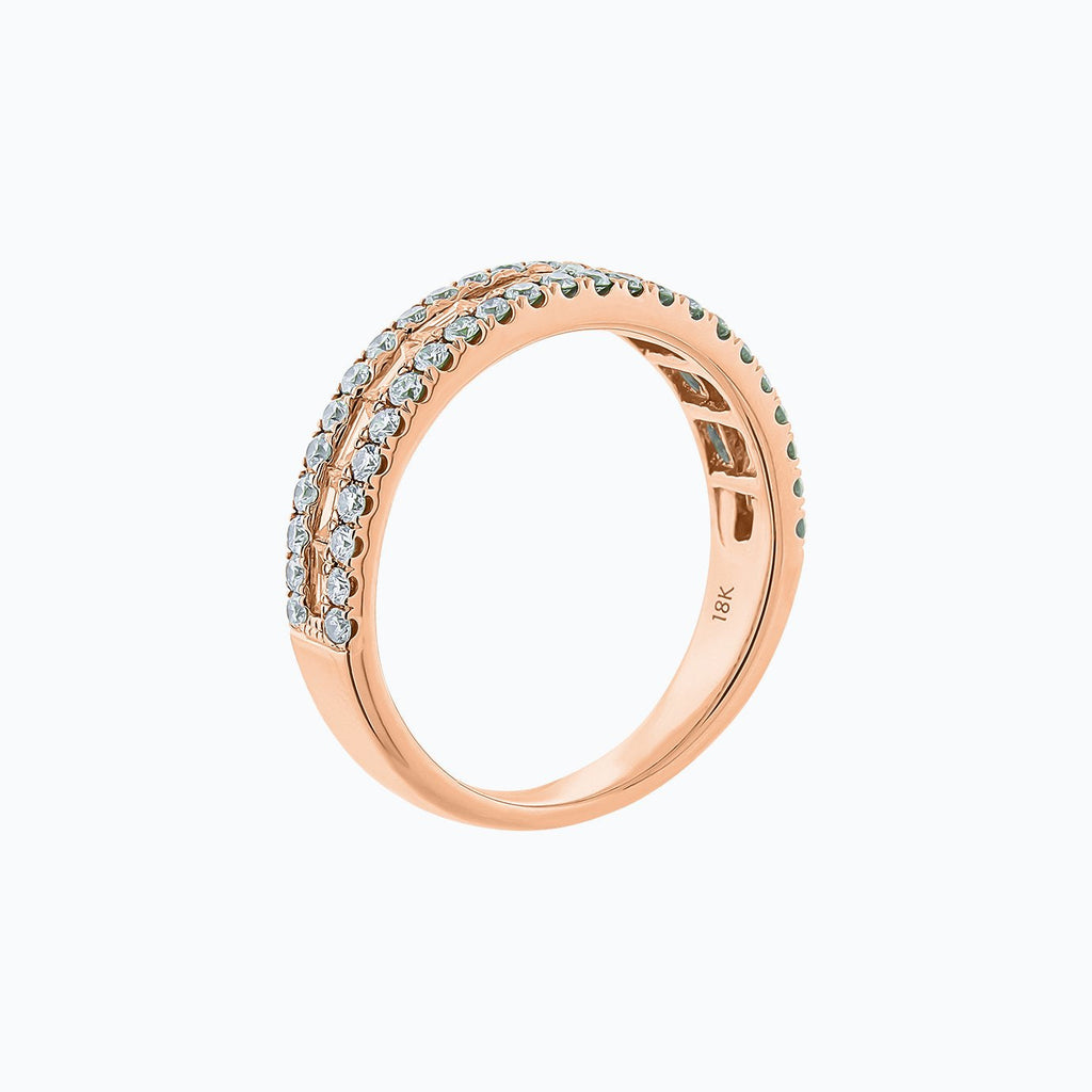 0.90 CT Round & Baguette Three Row Lab Grown Diamond Wedding Band