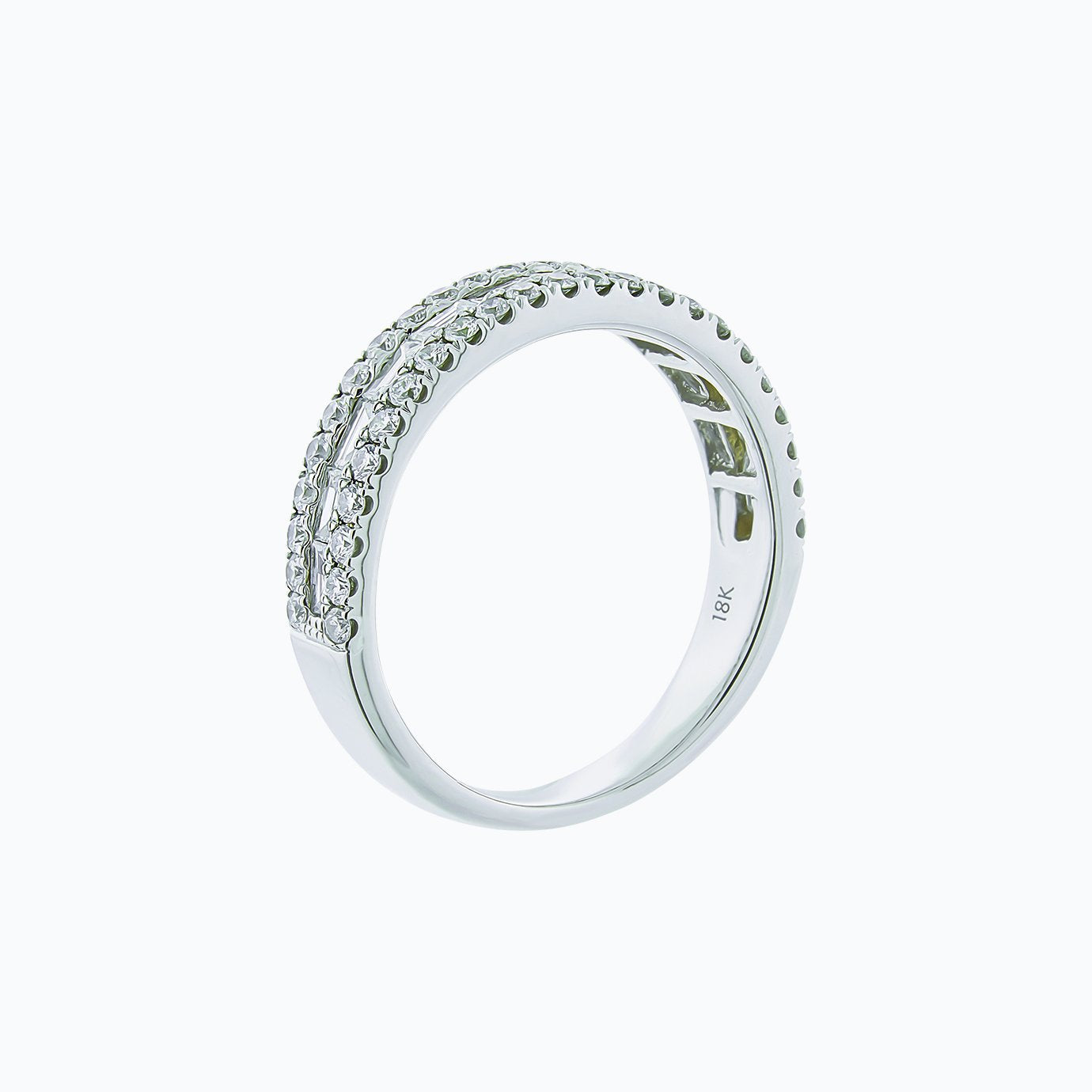 0.90 CT Round & Baguette Three Row Lab Grown Diamond Wedding Band