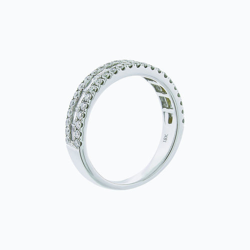 0.90 CT Round & Baguette Three Row Lab Grown Diamond Wedding Band
