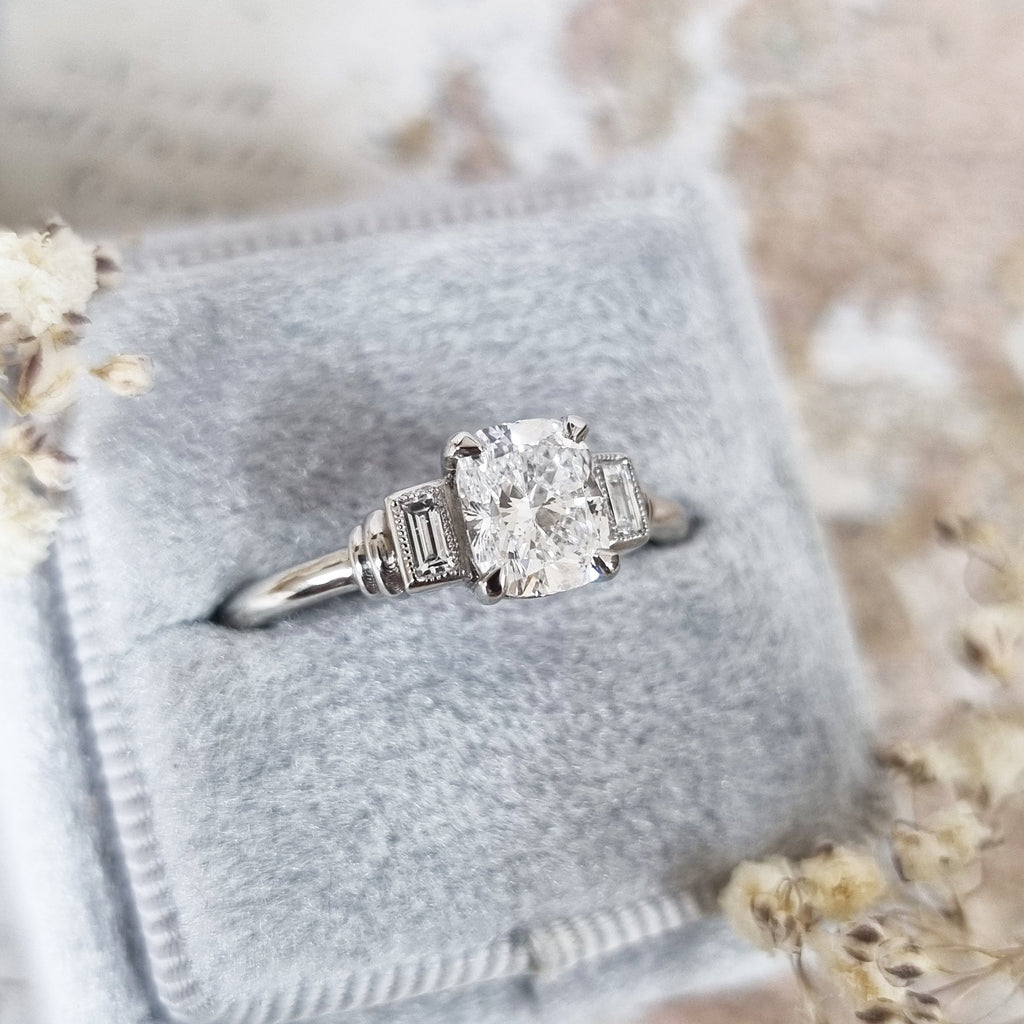 1.0 CT Cushion Three Stone Lab Grown Diamond Engagement Ring