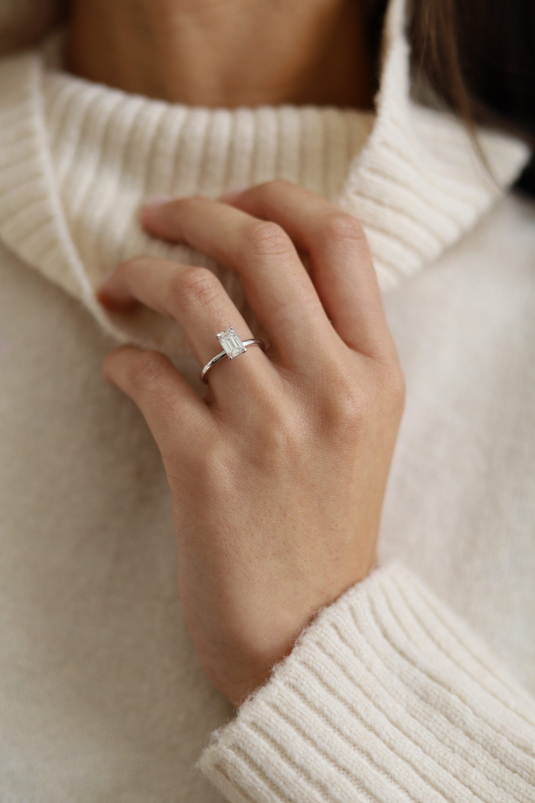 Emerald Hidden Halo Lab Grown Diamond Engagement Ring