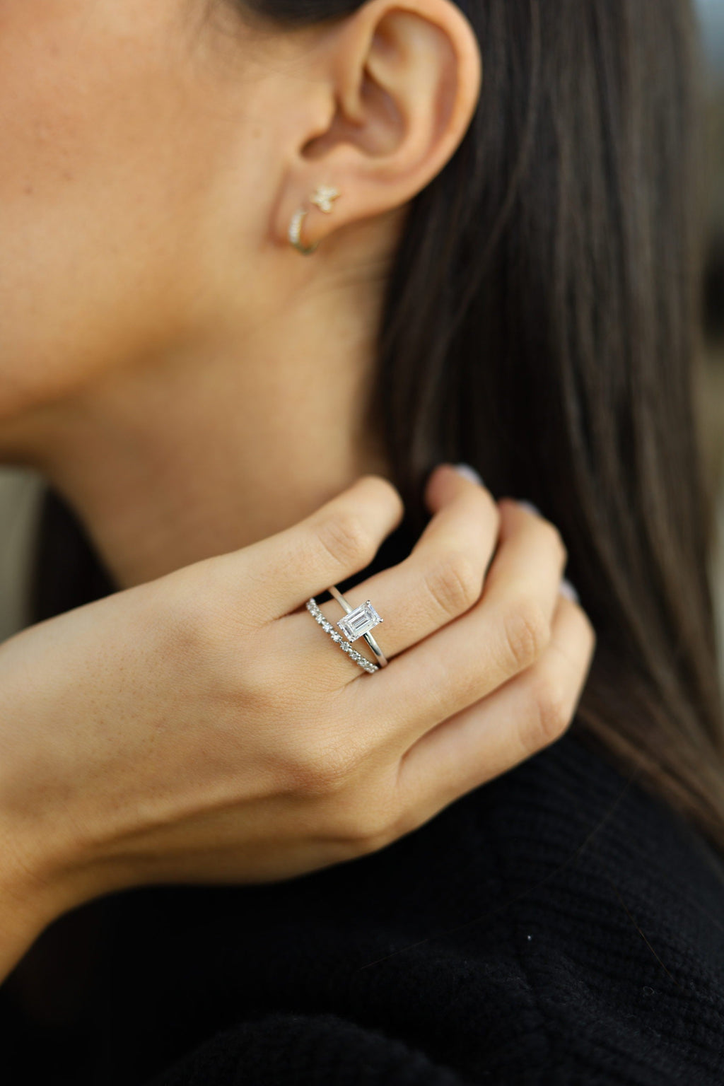 Emerald Hidden Halo Lab Grown Diamond Engagement Ring