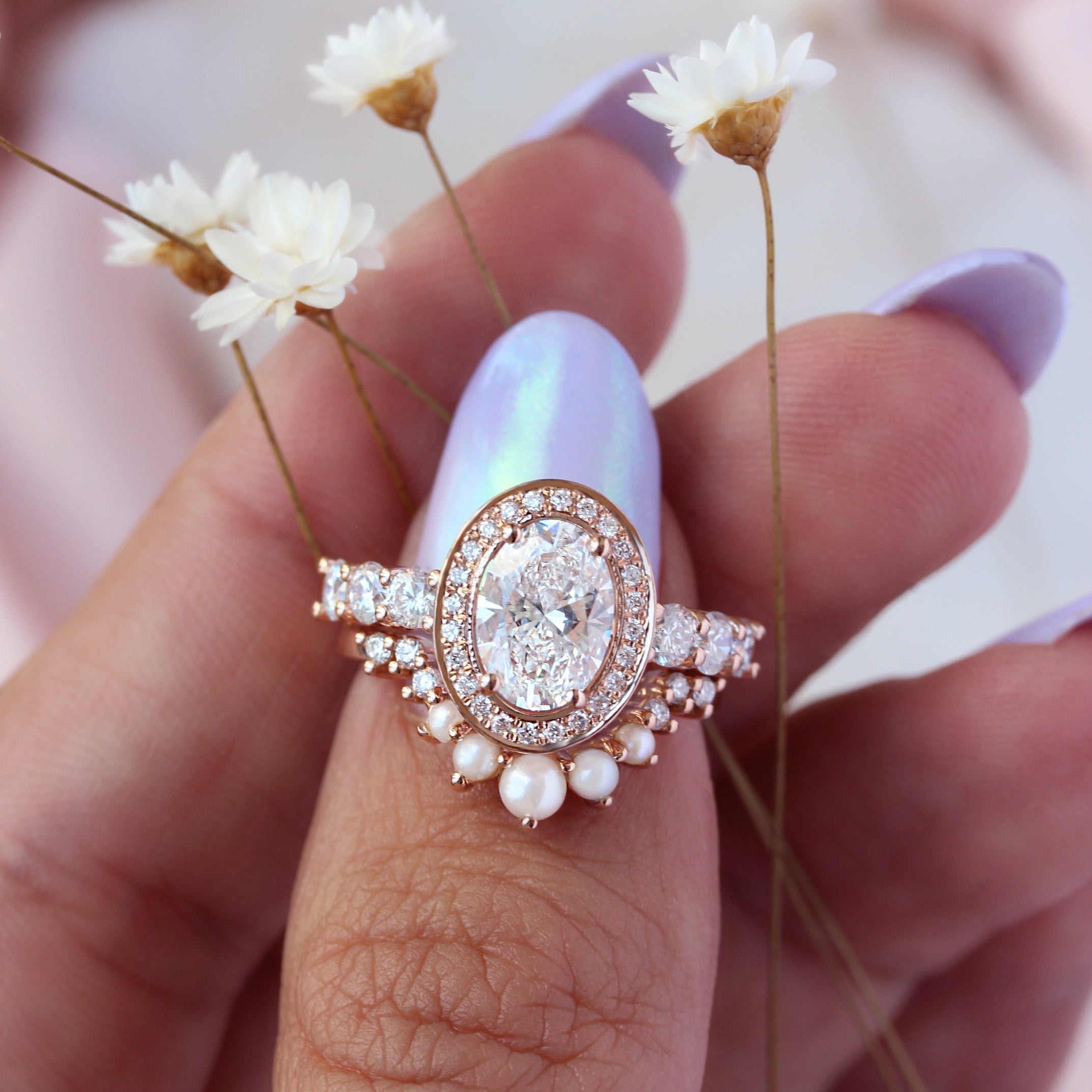 Oval Halo & Pave Lab Grown Diamond Engagement Ring