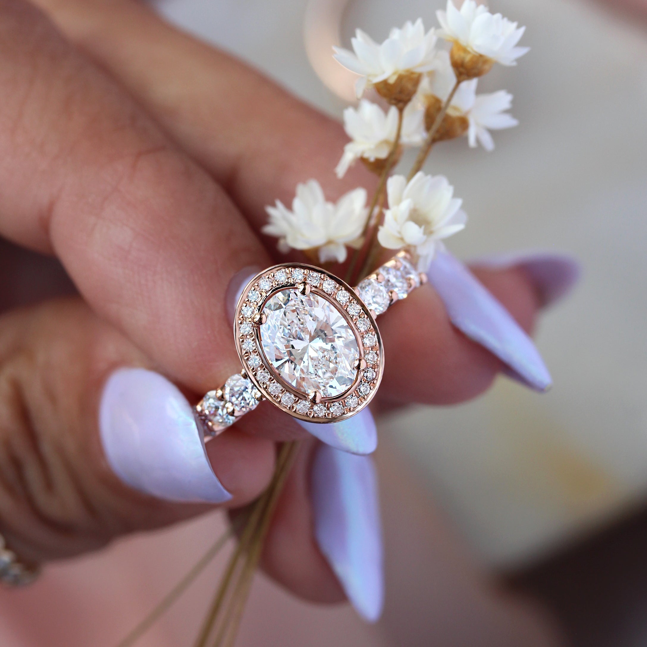 Oval Halo & Pave Lab Grown Diamond Engagement Ring