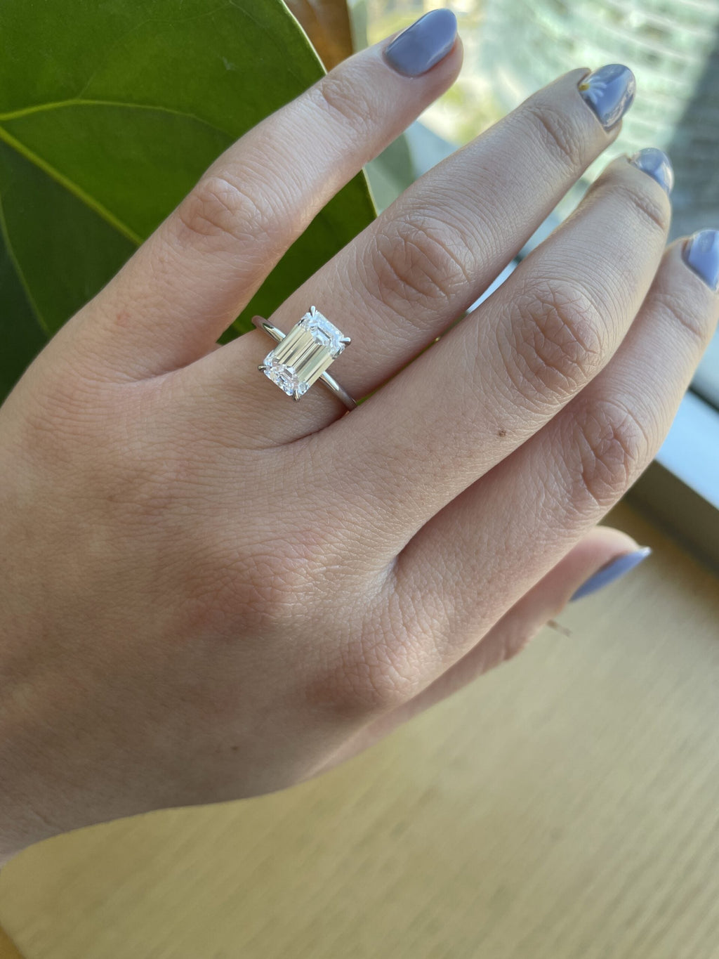 Emerald Solitaire Lab Grown Diamond Engagement Ring