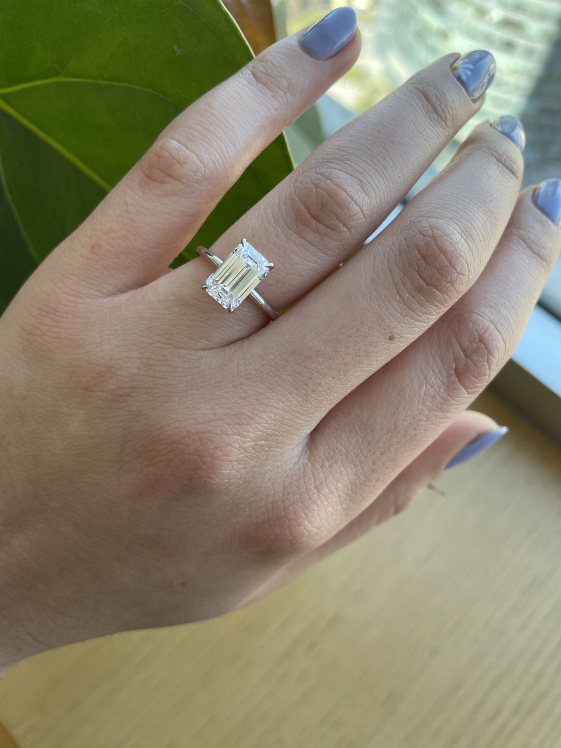 Emerald Solitaire Lab Grown Diamond Engagement Ring