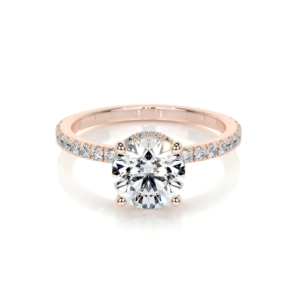 Round Hidden Halo Pave Lab Grown Diamond Engagement Ring