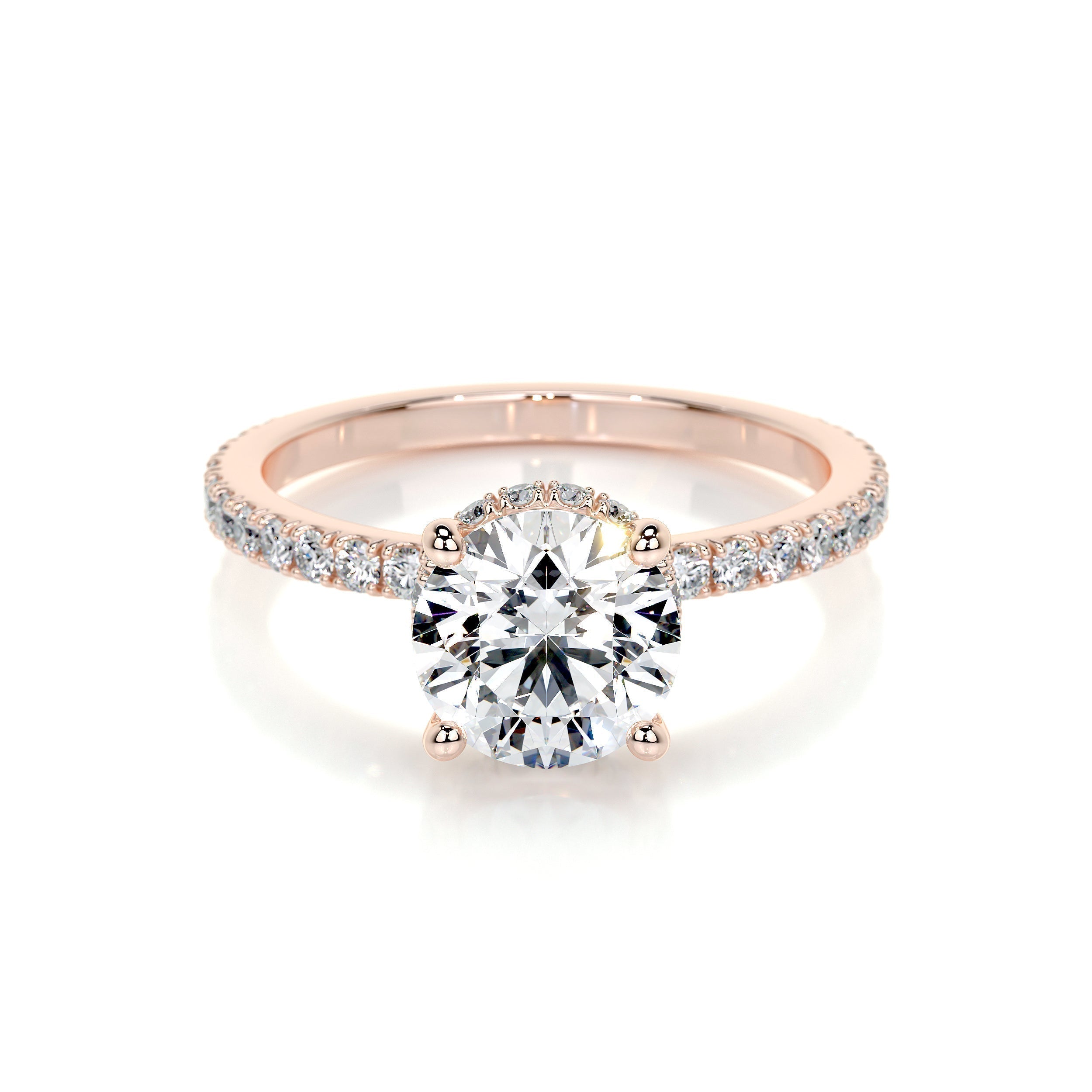 Round Hidden Halo Pave Lab Grown Diamond Engagement Ring