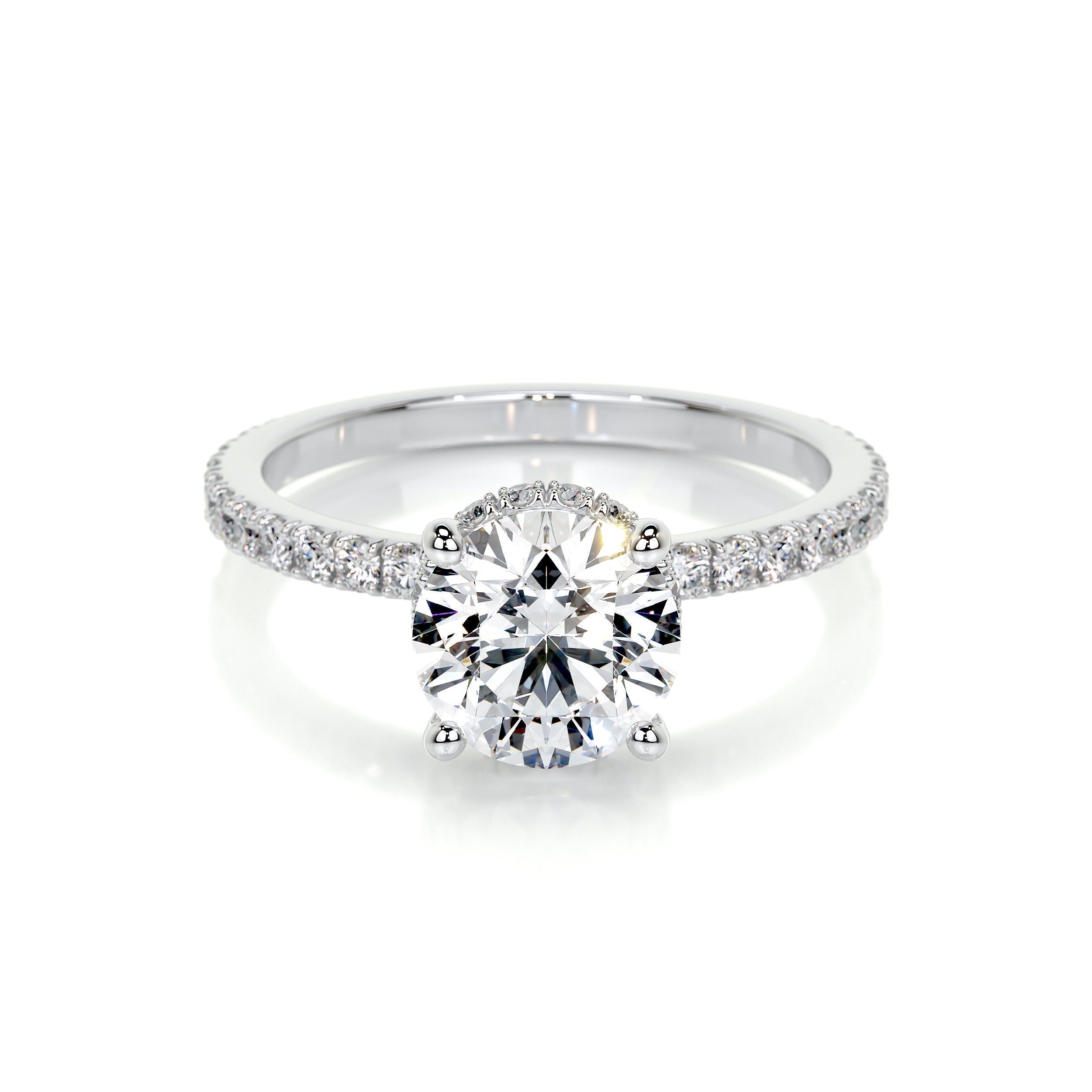 Round Hidden Halo Pave Lab Grown Diamond Engagement Ring