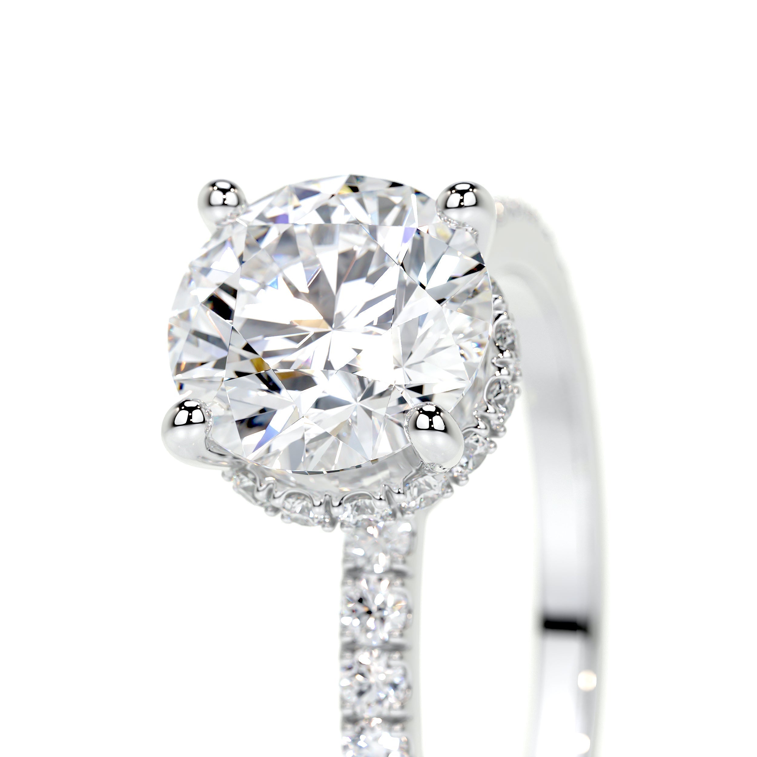 Round Hidden Halo Pave Lab Grown Diamond Engagement Ring