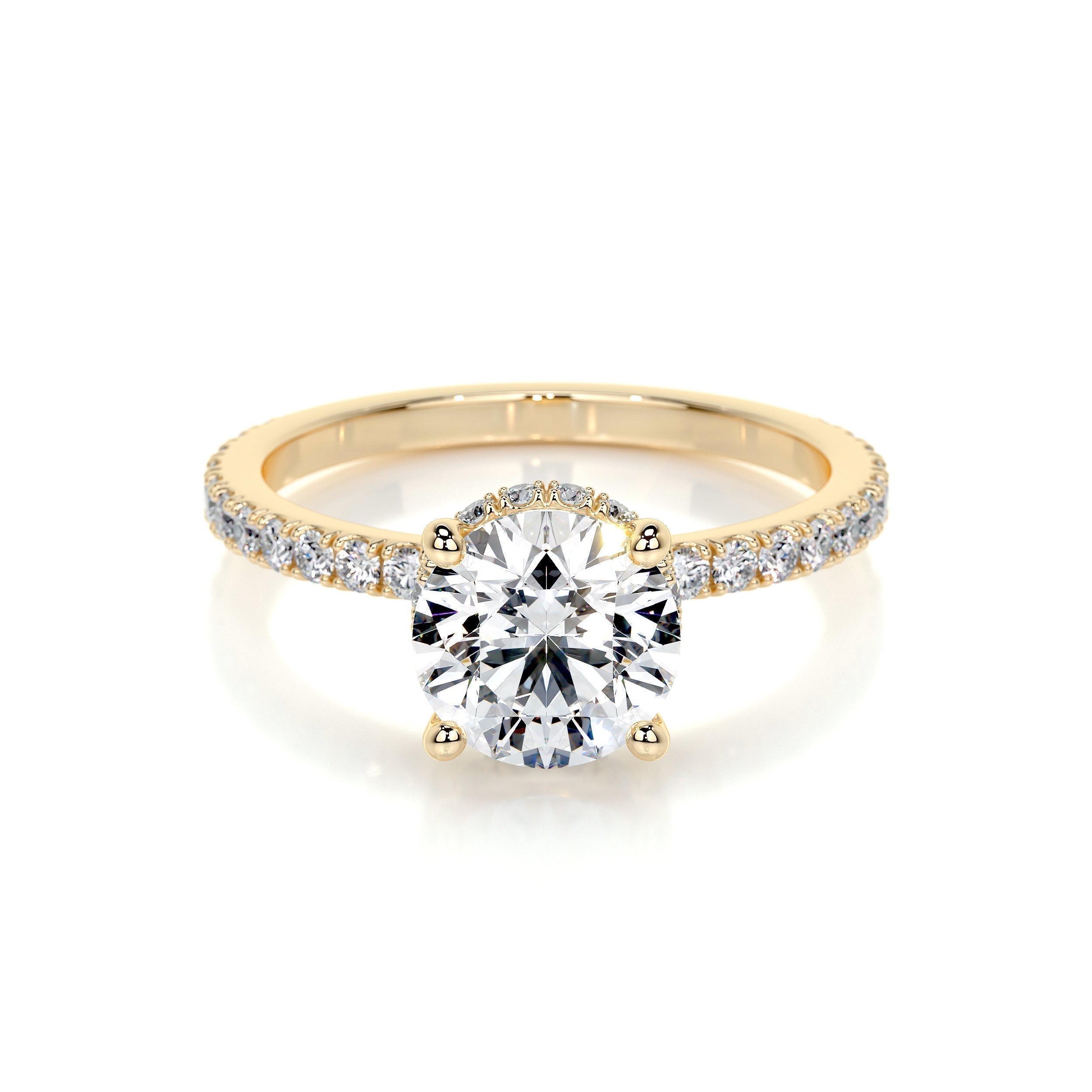 Round Hidden Halo Pave Lab Grown Diamond Engagement Ring