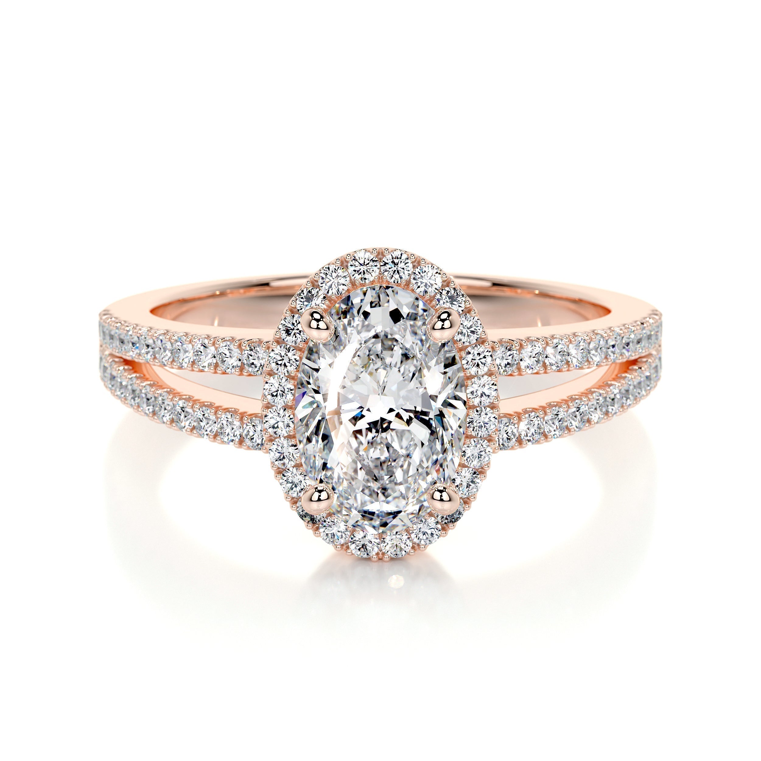 Oval Split Shank Halo Lab Grown Diamond Engagement Ring