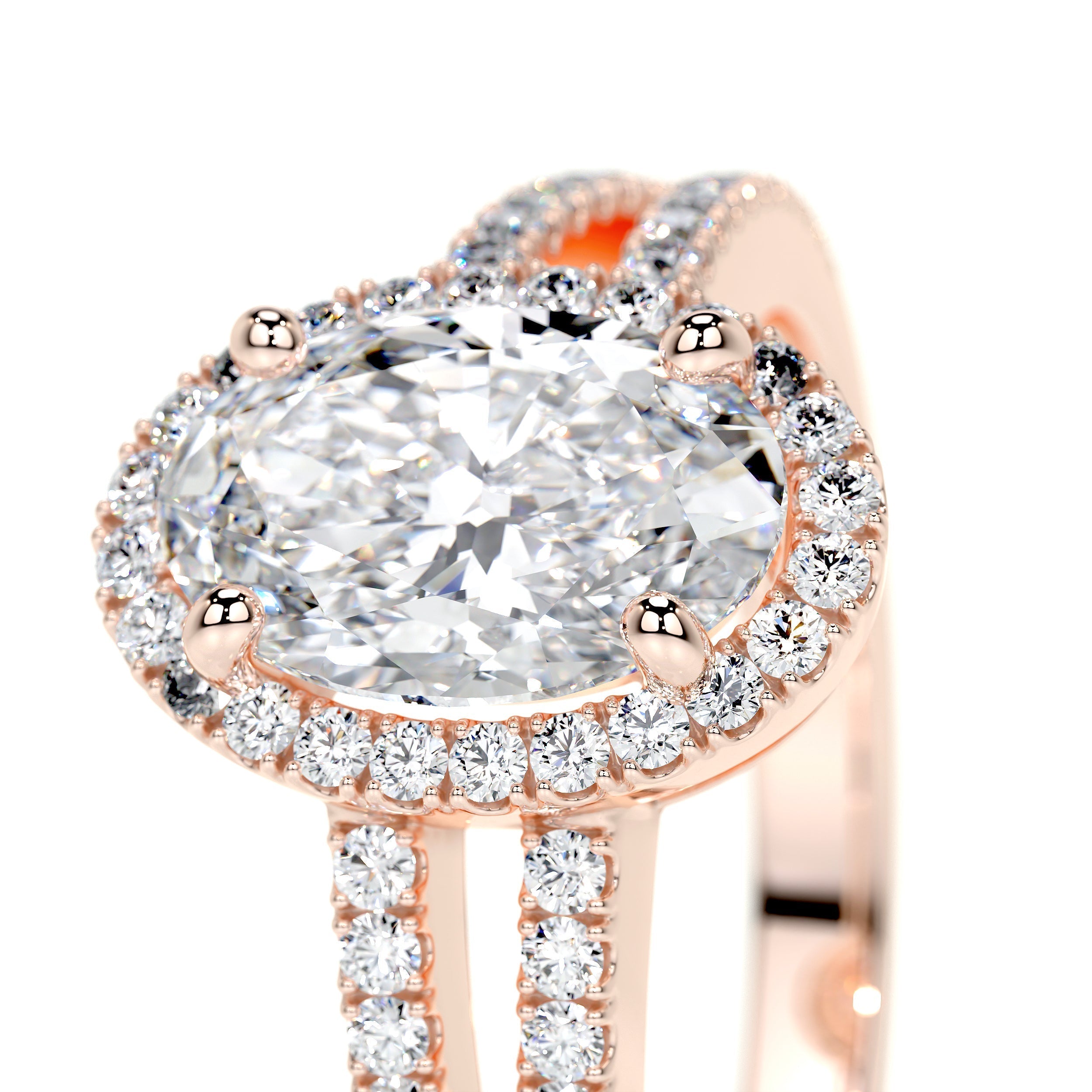 Oval Split Shank Halo Lab Grown Diamond Engagement Ring